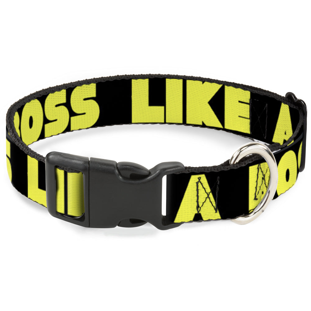 Plastic Clip Collar - LIKE A BOSS Black/Yellow Plastic Clip Collars Buckle-Down