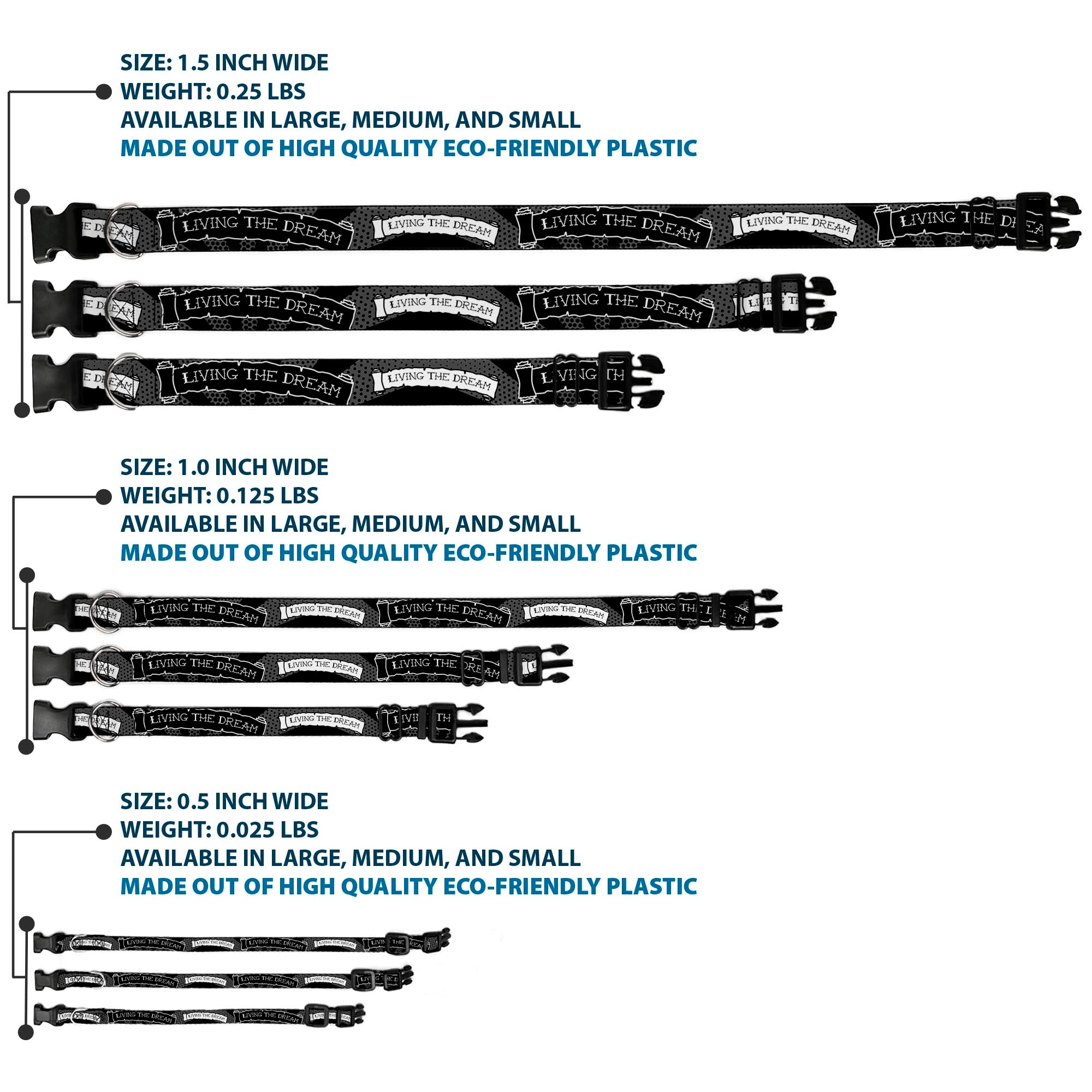Plastic Clip Collar - LIVING THE DREAM Scroll Gray/Black/White Plastic Clip Collars Buckle-Down