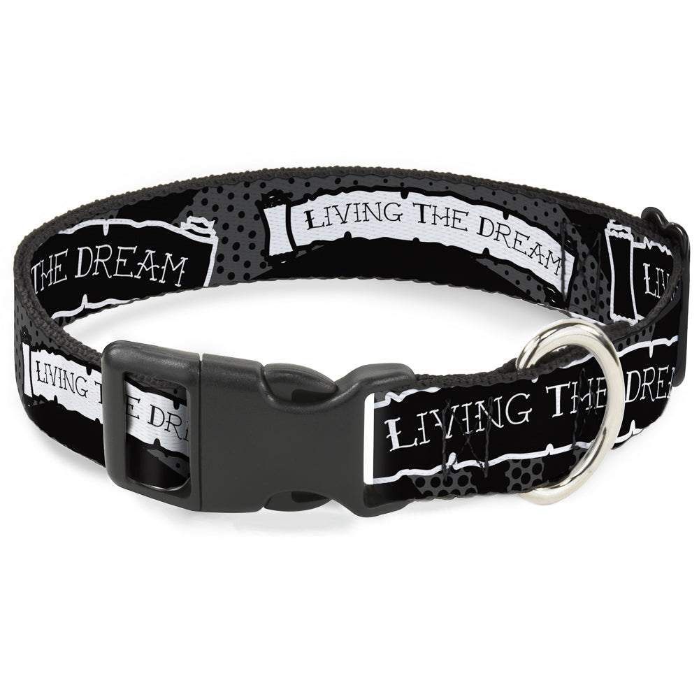 Plastic Clip Collar - LIVING THE DREAM Scroll Gray/Black/White Plastic Clip Collars Buckle-Down