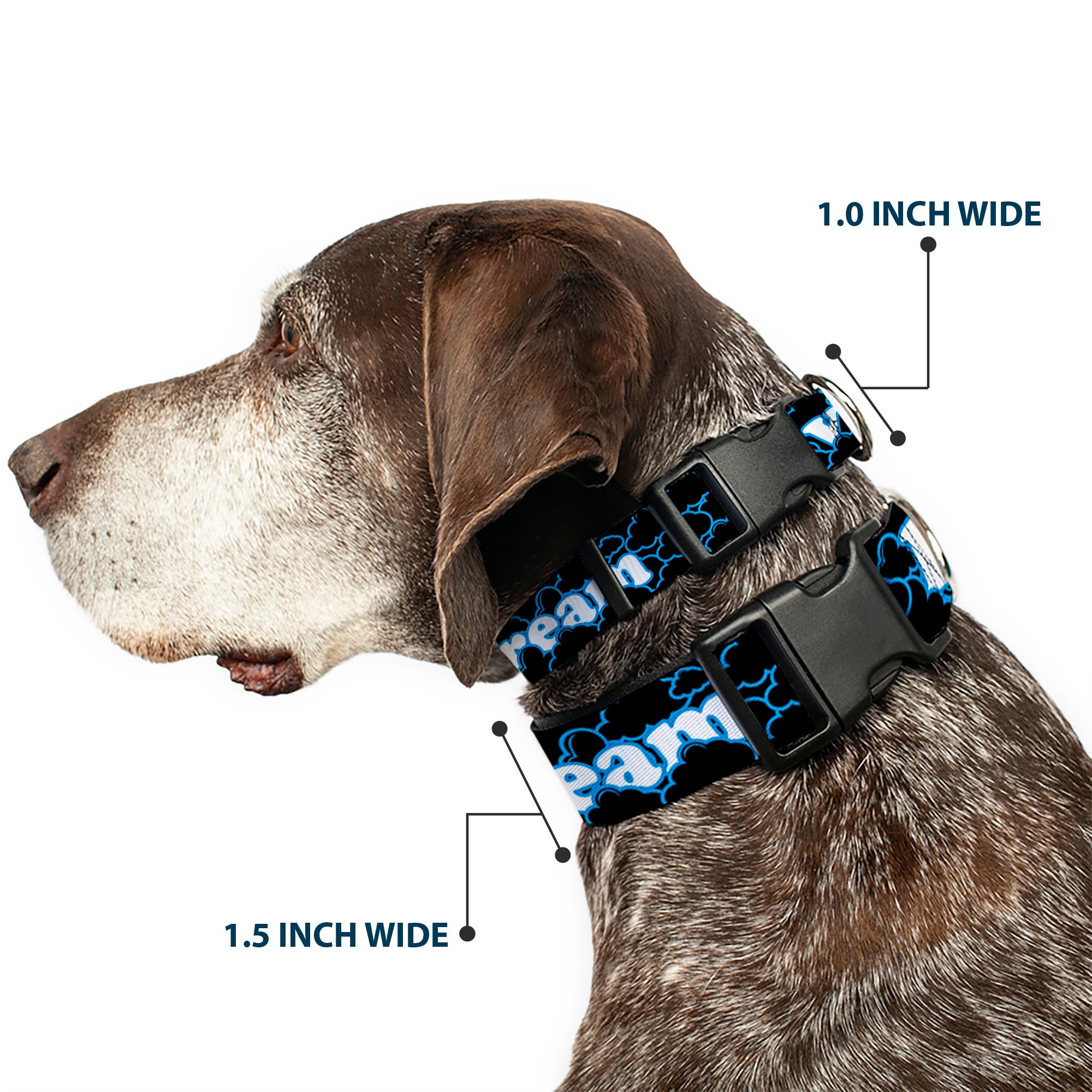 Plastic Clip Collar - LIVING THE DREAM/Clouds Black/Blue/White Plastic Clip Collars Buckle-Down