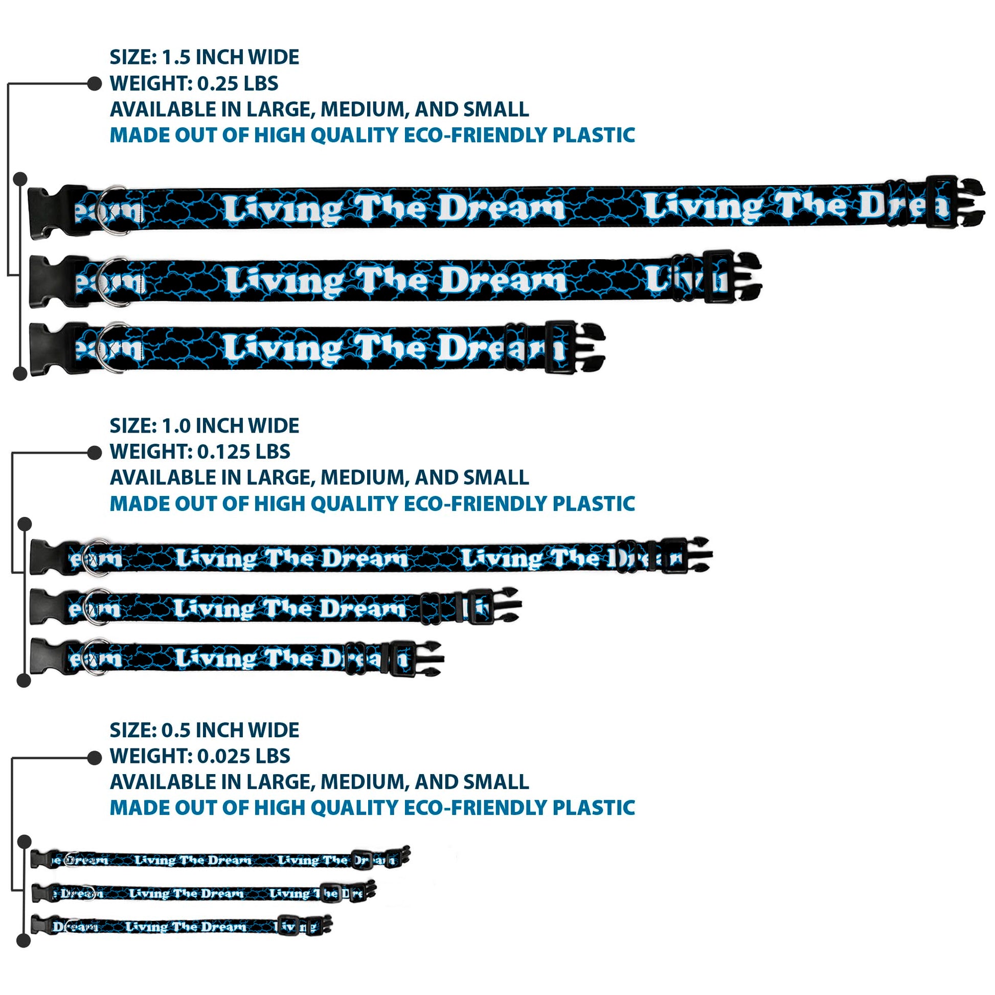 Plastic Clip Collar - LIVING THE DREAM/Clouds Black/Blue/White Plastic Clip Collars Buckle-Down