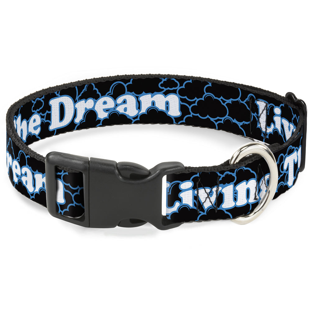 Plastic Clip Collar - LIVING THE DREAM/Clouds Black/Blue/White Plastic Clip Collars Buckle-Down