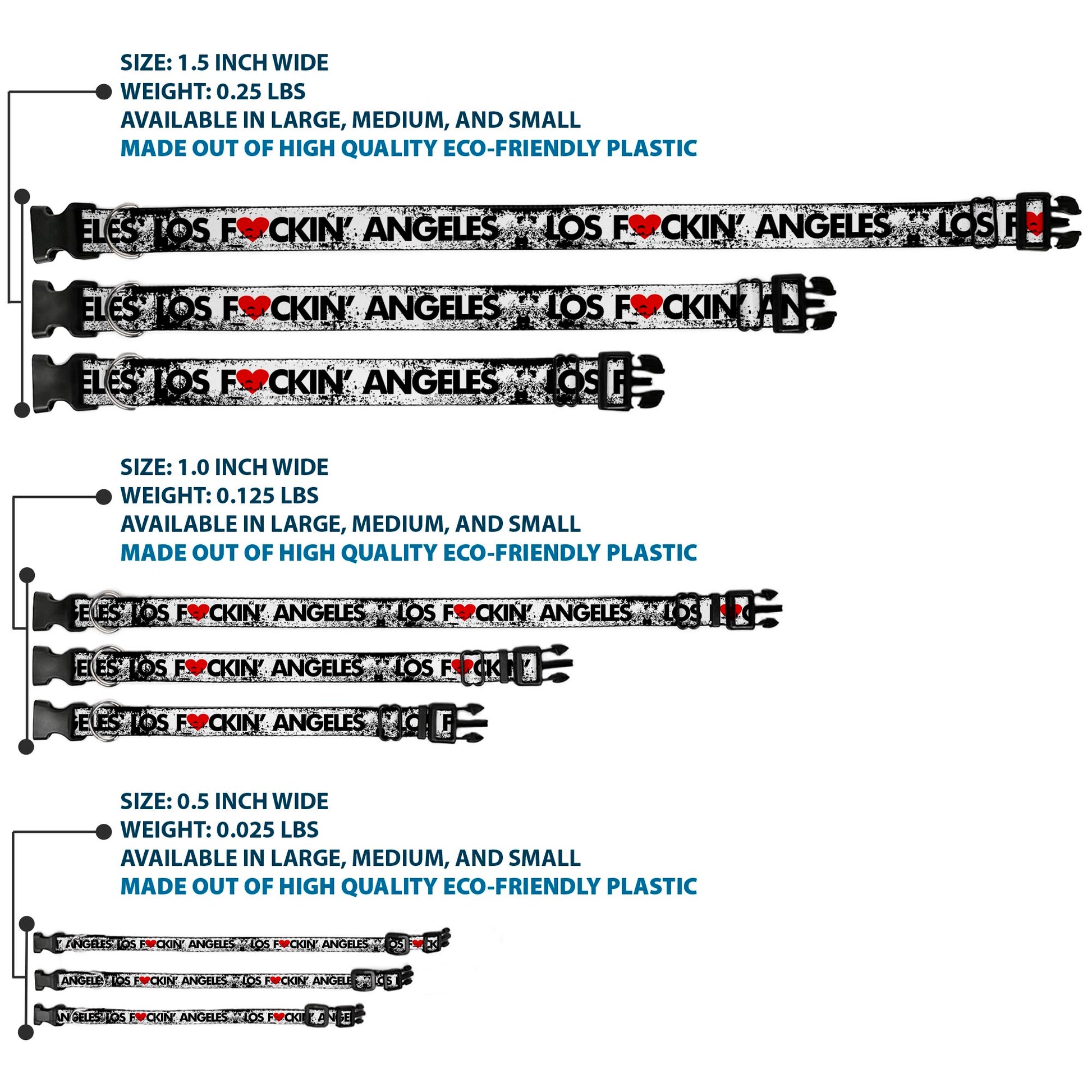 Buckle-Down Plastic Buckle Dog Collar - LOS F*CKIN' ANGELES Heart Weathered White/Black/Red Plastic Clip Collars Buckle-Down