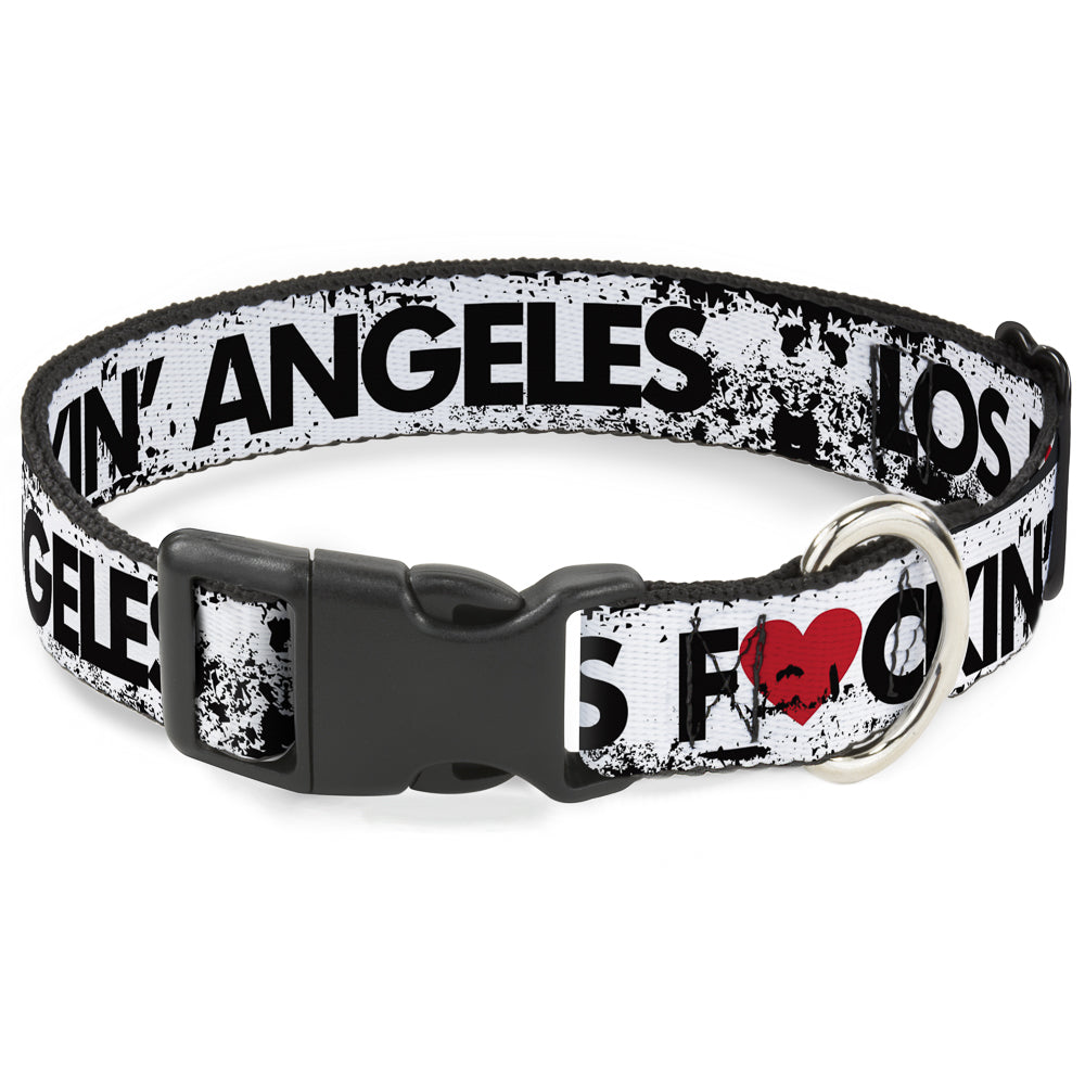 Buckle-Down Plastic Buckle Dog Collar - LOS F*CKIN' ANGELES Heart Weathered White/Black/Red Plastic Clip Collars Buckle-Down