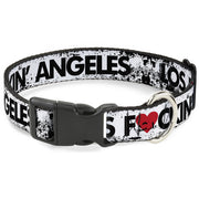 Buckle-Down Plastic Buckle Dog Collar - LOS F*CKIN' ANGELES Heart Weathered White/Black/Red Plastic Clip Collars Buckle-Down