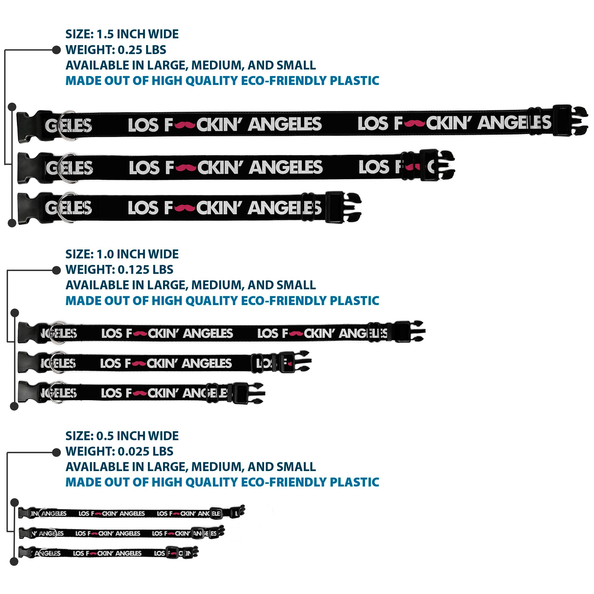 Plastic Clip Collar - LOS F*CKIN' ANGELES Mustache Black/White/Pink Plastic Clip Collars Buckle-Down