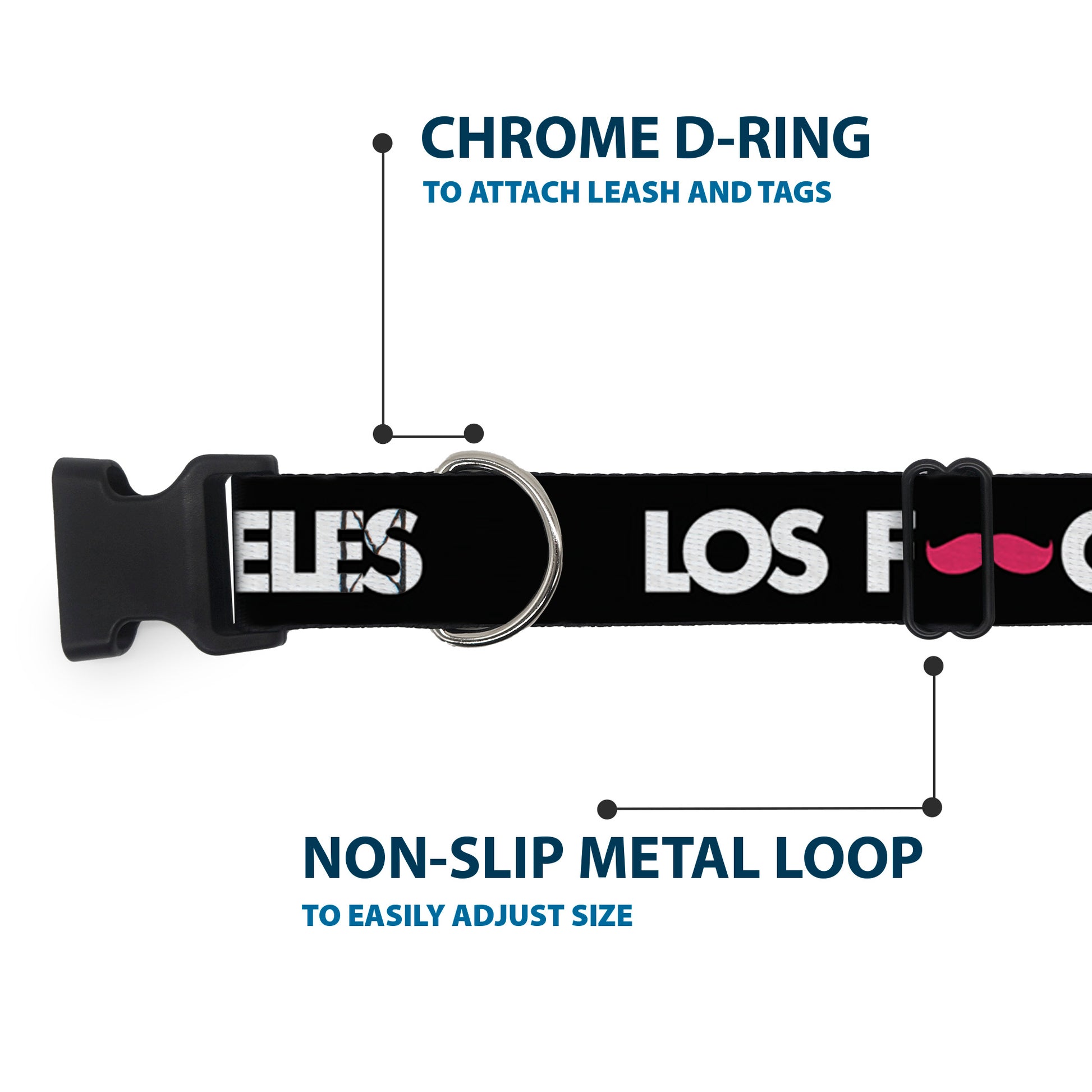 Plastic Clip Collar - LOS F*CKIN' ANGELES Mustache Black/White/Pink Plastic Clip Collars Buckle-Down
