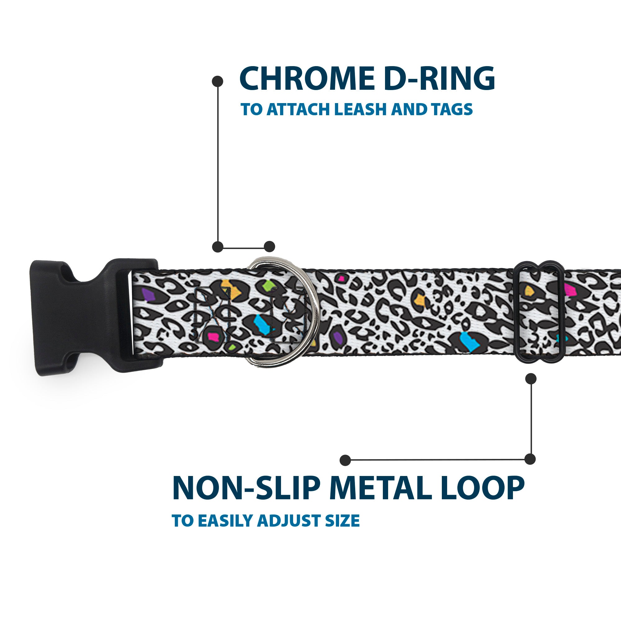 Plastic Clip Collar - Leopard White/Black/Multi Color Plastic Clip Collars Buckle-Down