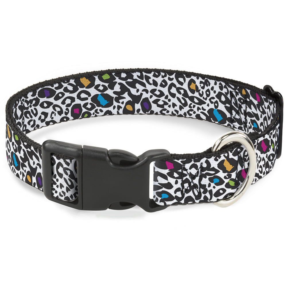 Plastic Clip Collar - Leopard White/Black/Multi Color Plastic Clip Collars Buckle-Down