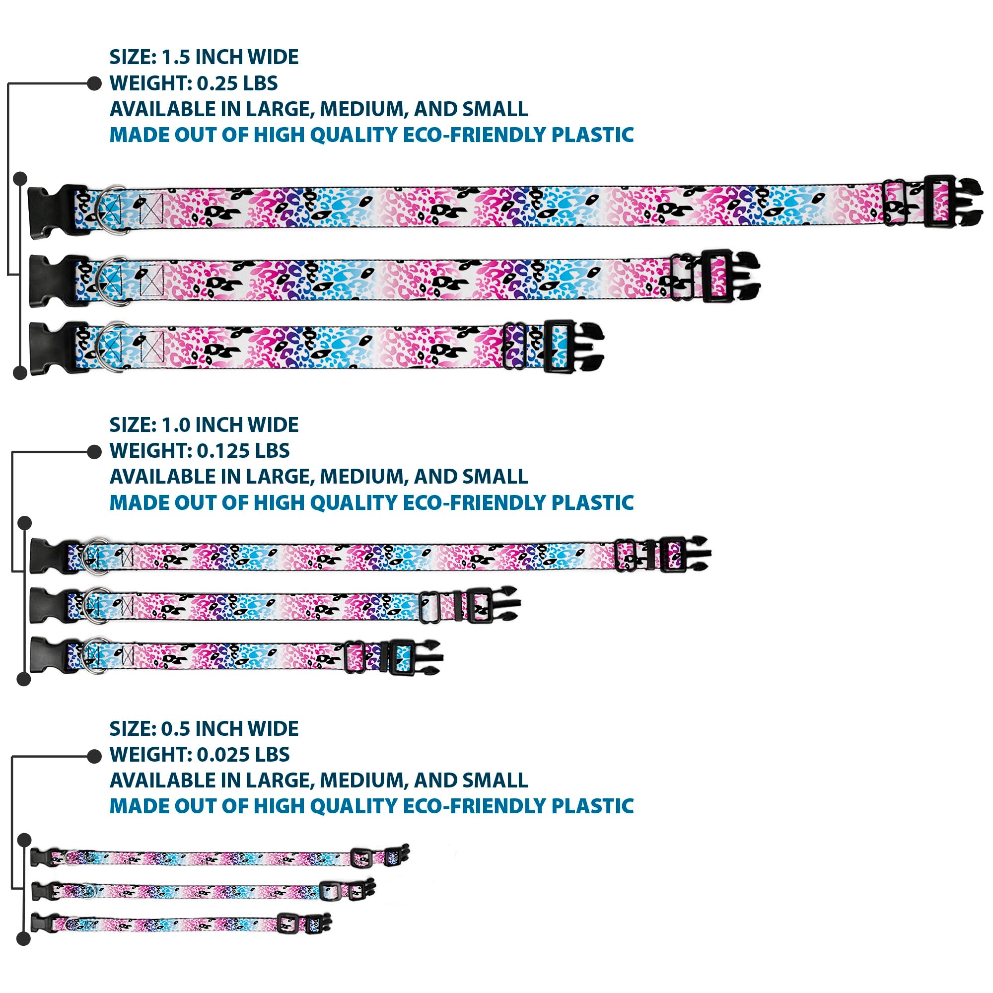 Plastic Clip Collar - Leopard White/Pinks/Blues/Black Plastic Clip Collars Buckle-Down