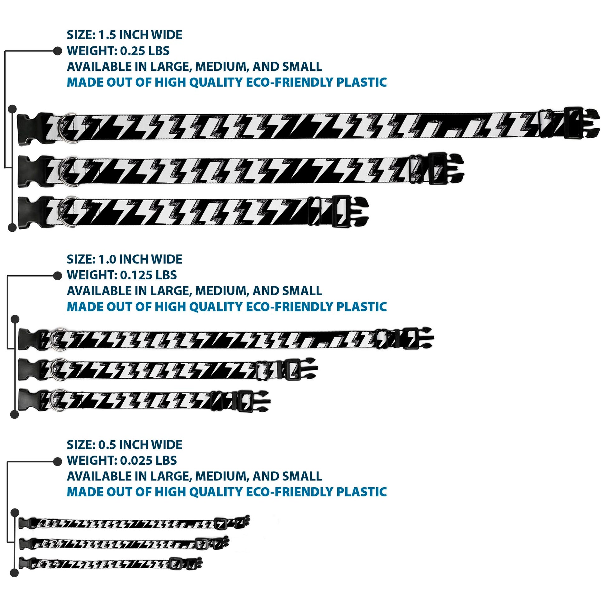 Plastic Clip Collar - Lightning Bolts Sketch Black/White Plastic Clip Collars Buckle-Down
