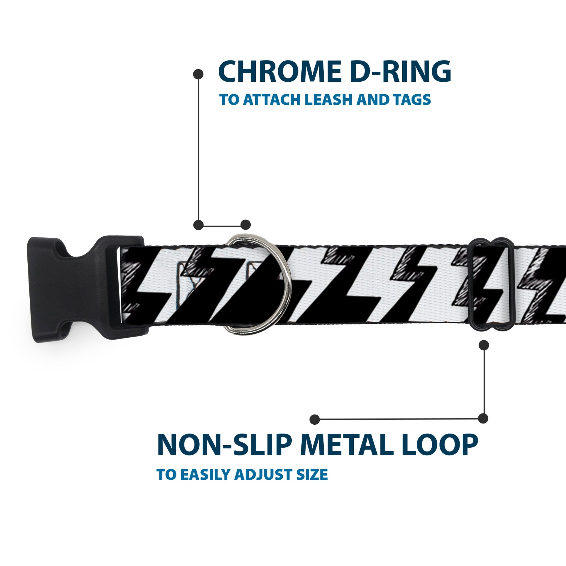 Plastic Clip Collar - Lightning Bolts Sketch Black/White Plastic Clip Collars Buckle-Down