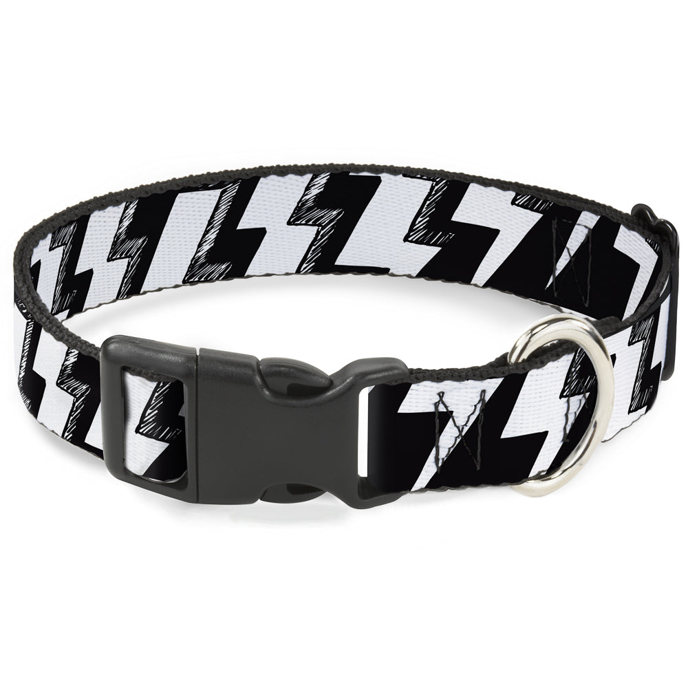Plastic Clip Collar - Lightning Bolts Sketch Black/White Plastic Clip Collars Buckle-Down