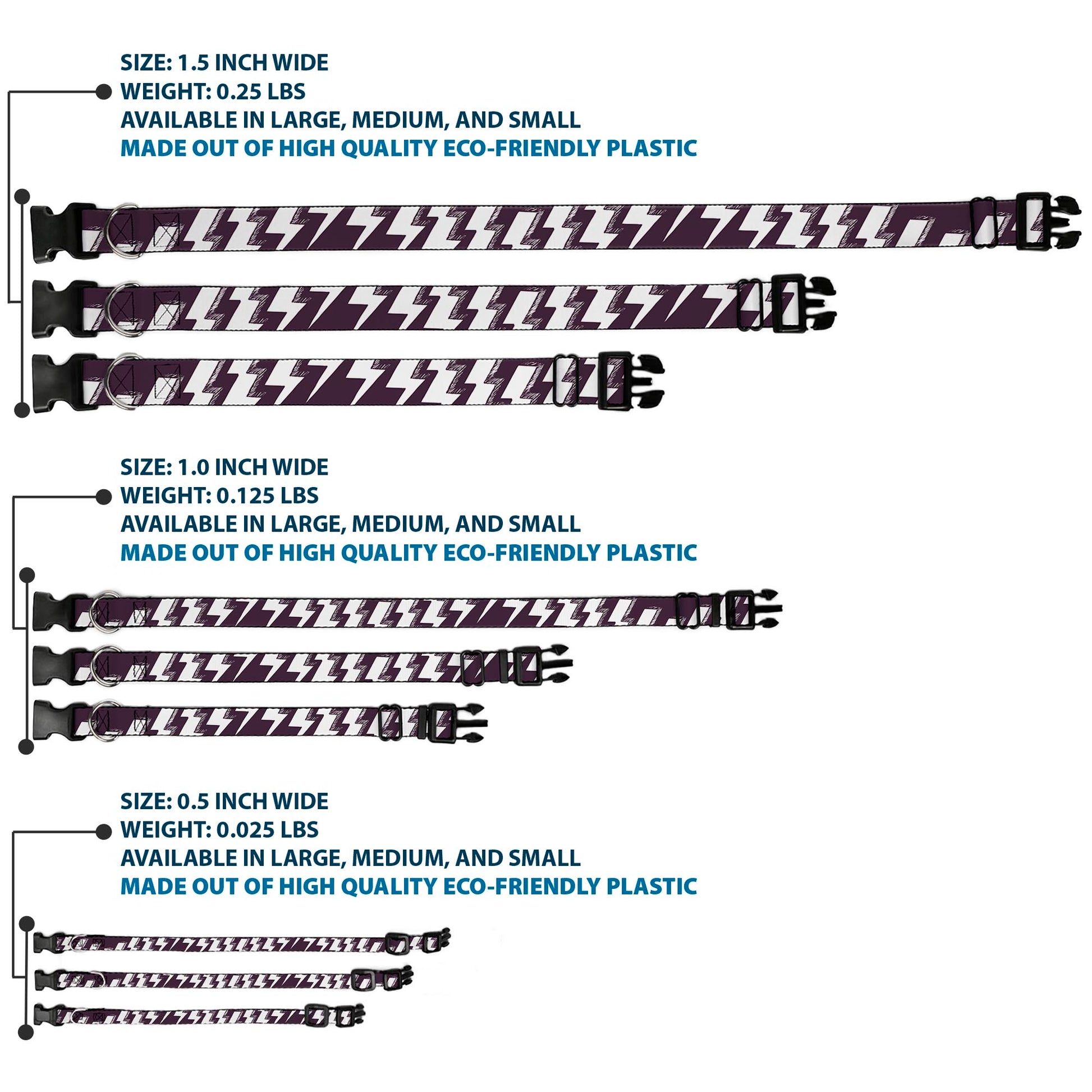 Plastic Clip Collar - Lightning Bolts Sketch Plum/White Plastic Clip Collars Buckle-Down