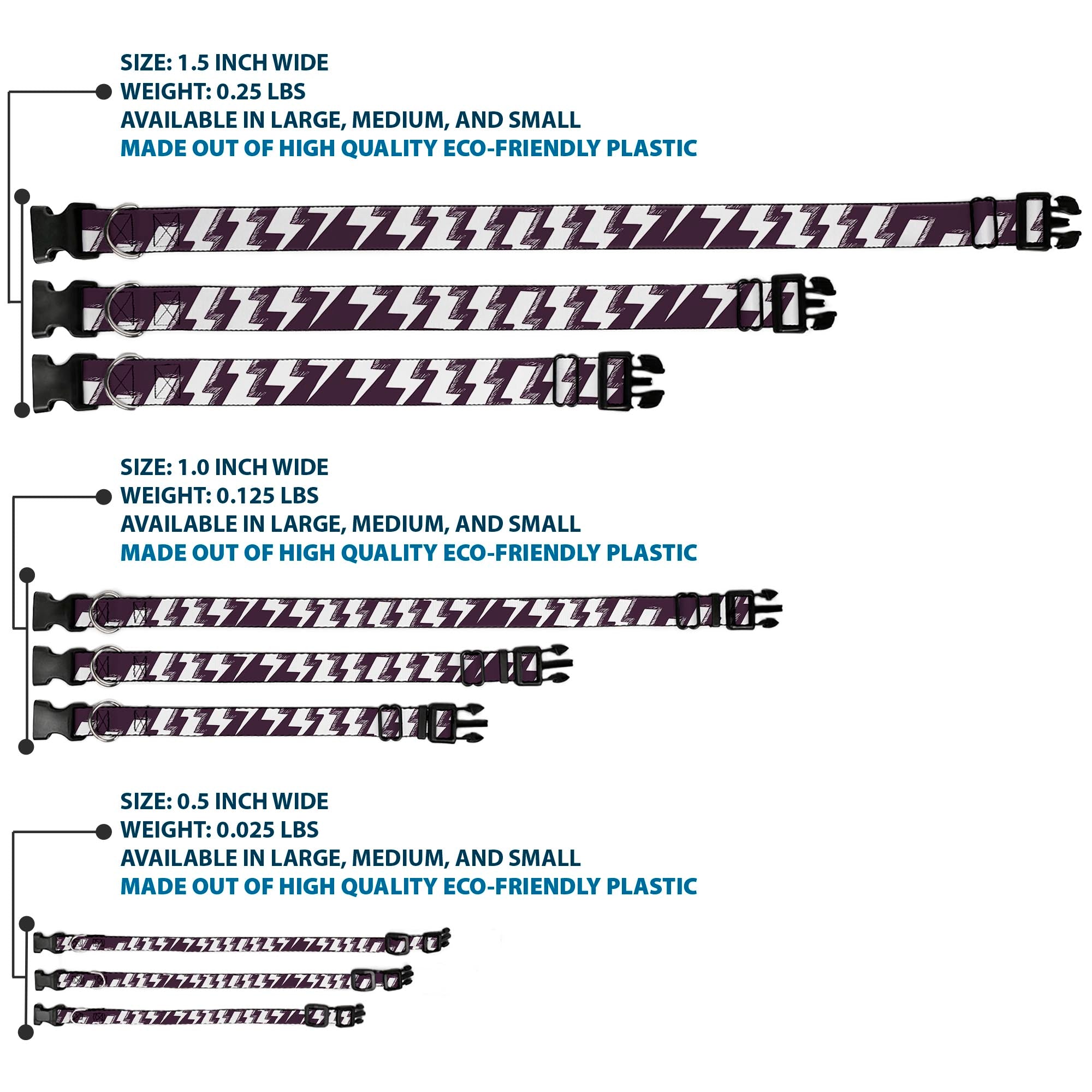 Plastic Clip Collar - Lightning Bolts Sketch Plum/White Plastic Clip Collars Buckle-Down
