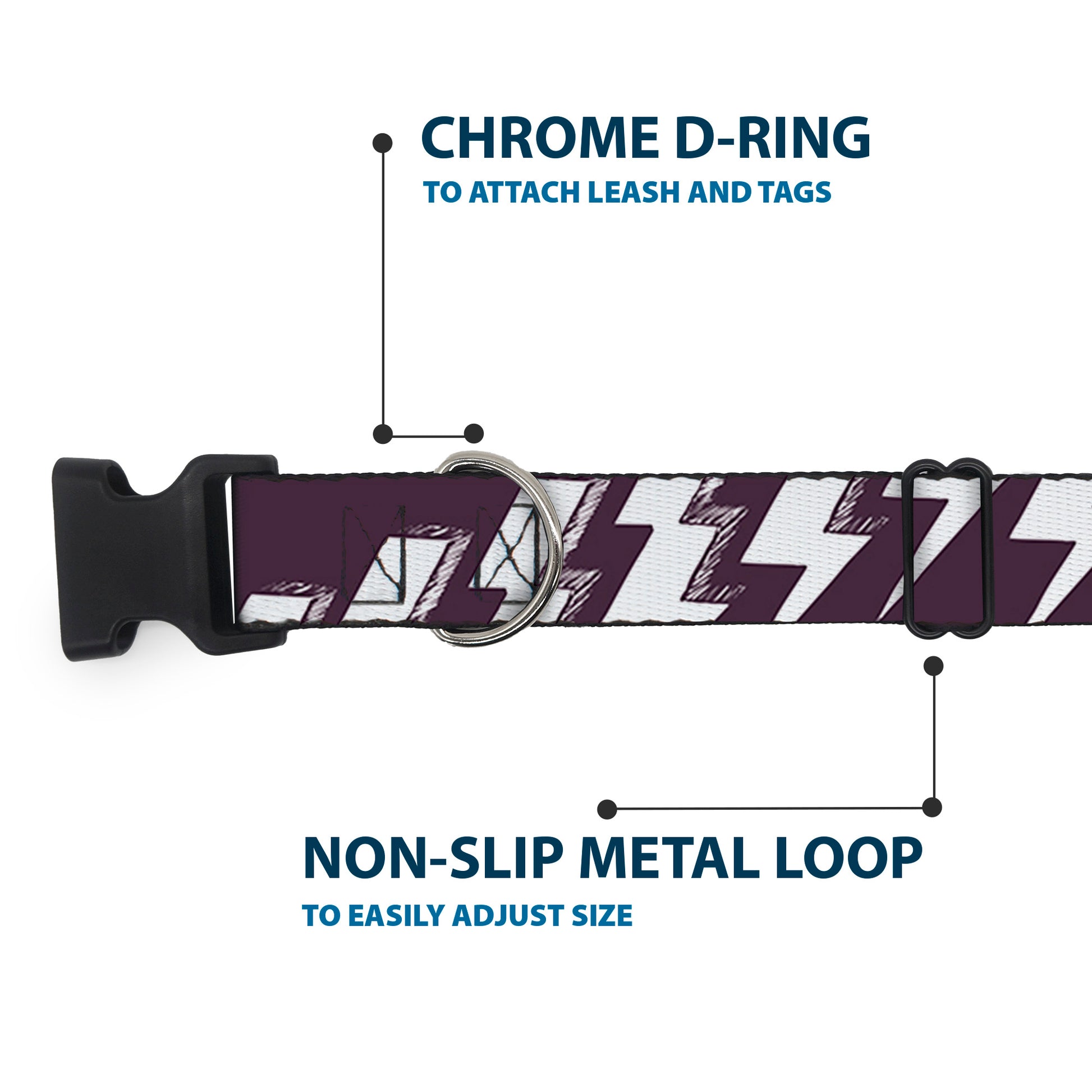 Plastic Clip Collar - Lightning Bolts Sketch Plum/White Plastic Clip Collars Buckle-Down