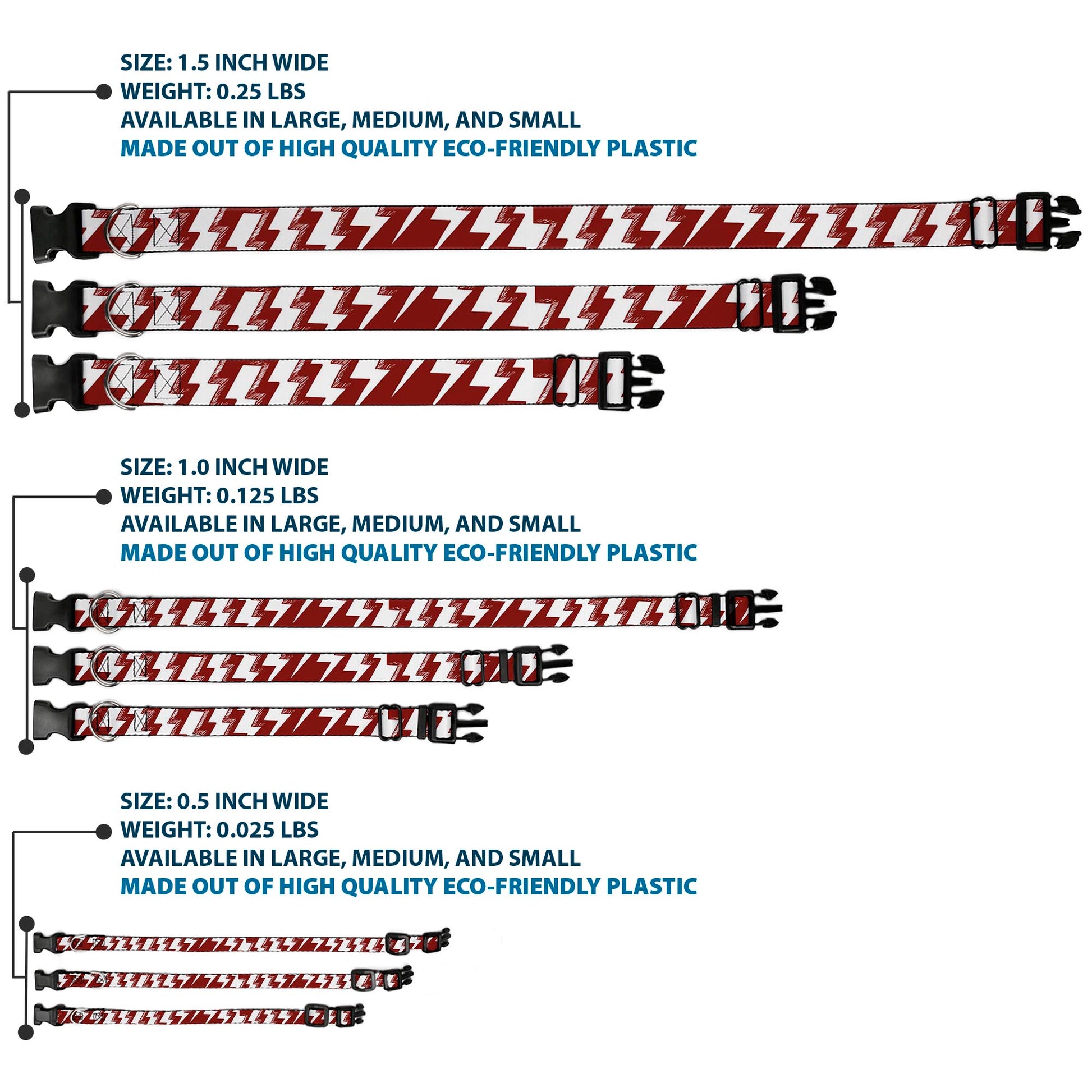 Plastic Clip Collar - Lightning Bolts Sketch Red/White Plastic Clip Collars Buckle-Down