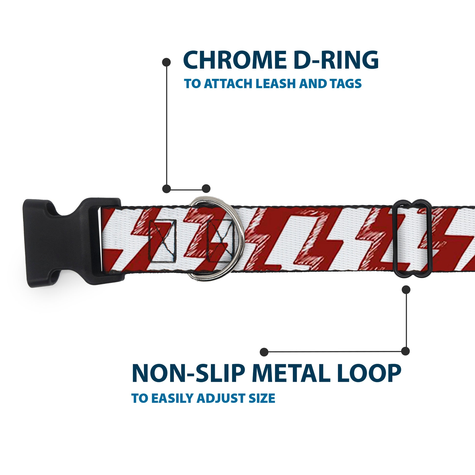 Plastic Clip Collar - Lightning Bolts Sketch Red/White Plastic Clip Collars Buckle-Down