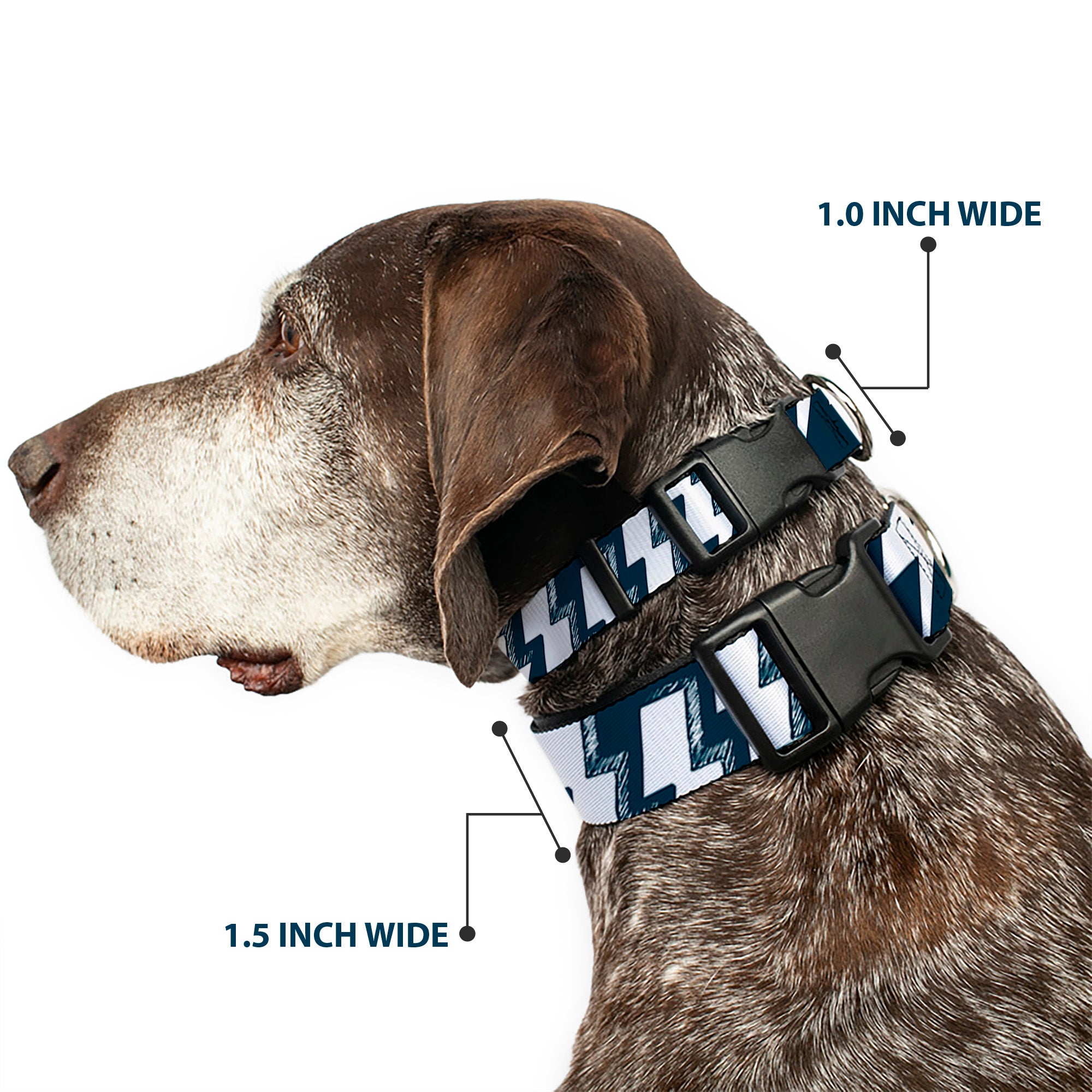 Plastic Clip Collar - Lightning Bolts Sketch Navy/White Plastic Clip Collars Buckle-Down