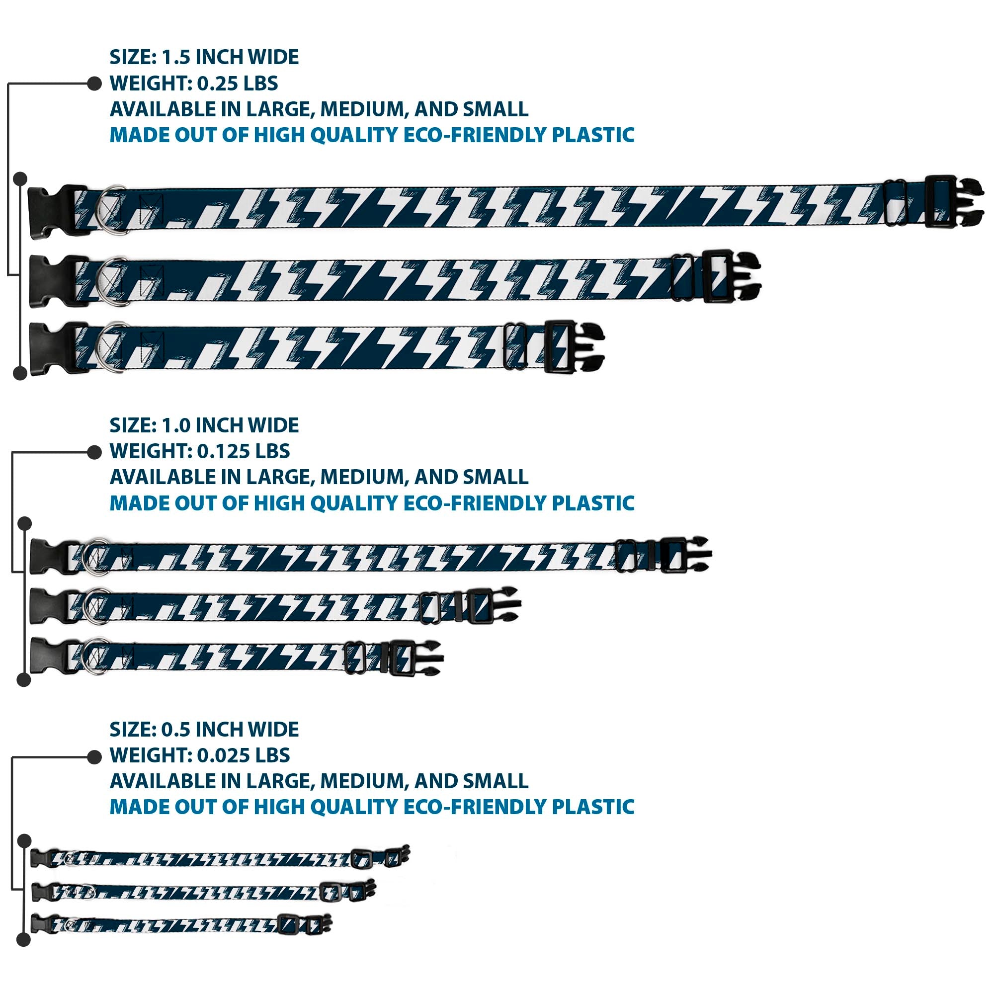 Plastic Clip Collar - Lightning Bolts Sketch Navy/White Plastic Clip Collars Buckle-Down