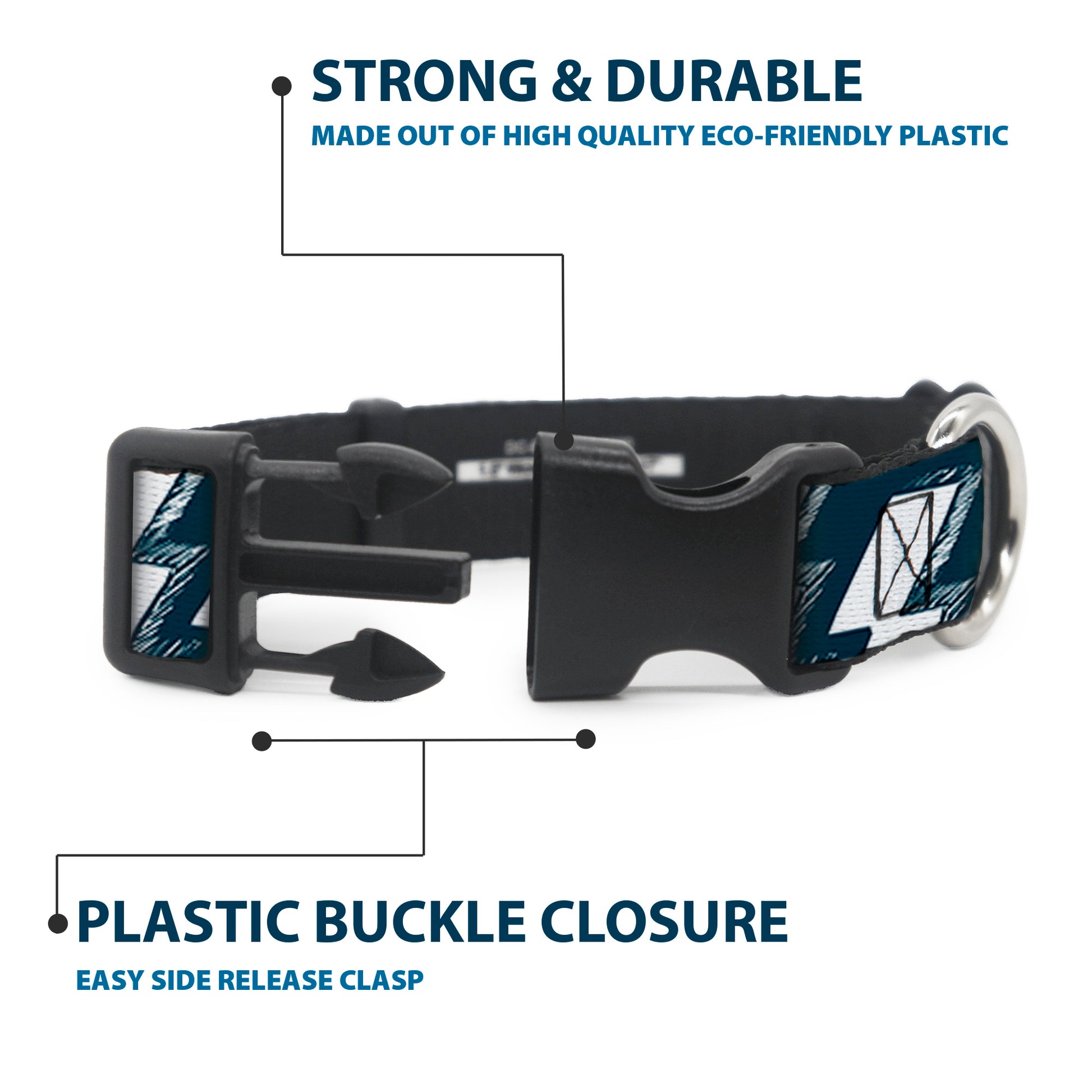 Plastic Clip Collar - Lightning Bolts Sketch Navy/White Plastic Clip Collars Buckle-Down