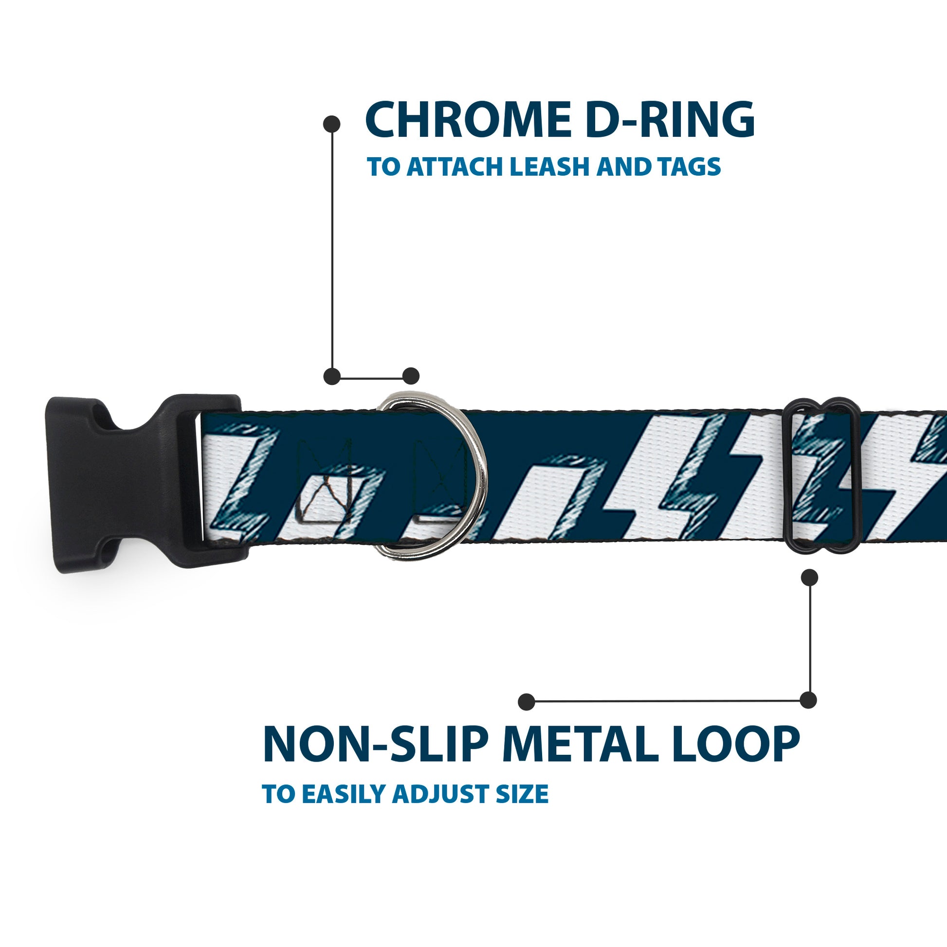 Plastic Clip Collar - Lightning Bolts Sketch Navy/White Plastic Clip Collars Buckle-Down