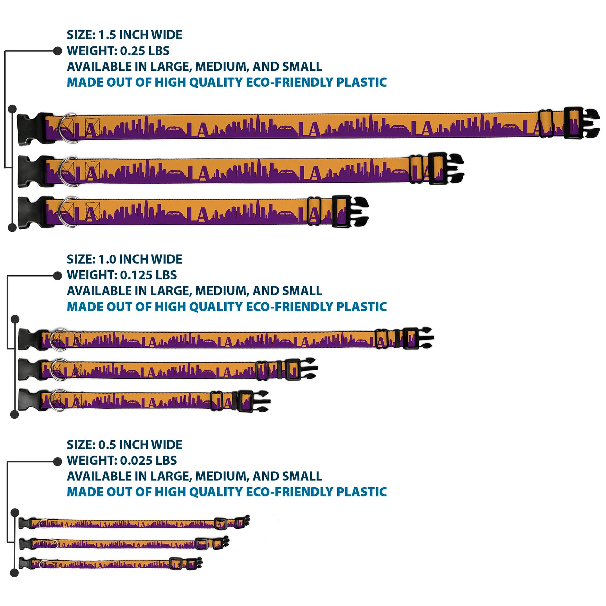 Plastic Clip Collar - Los Angeles Solid Skyline/LA Gold/Purple Plastic Clip Collars Buckle-Down