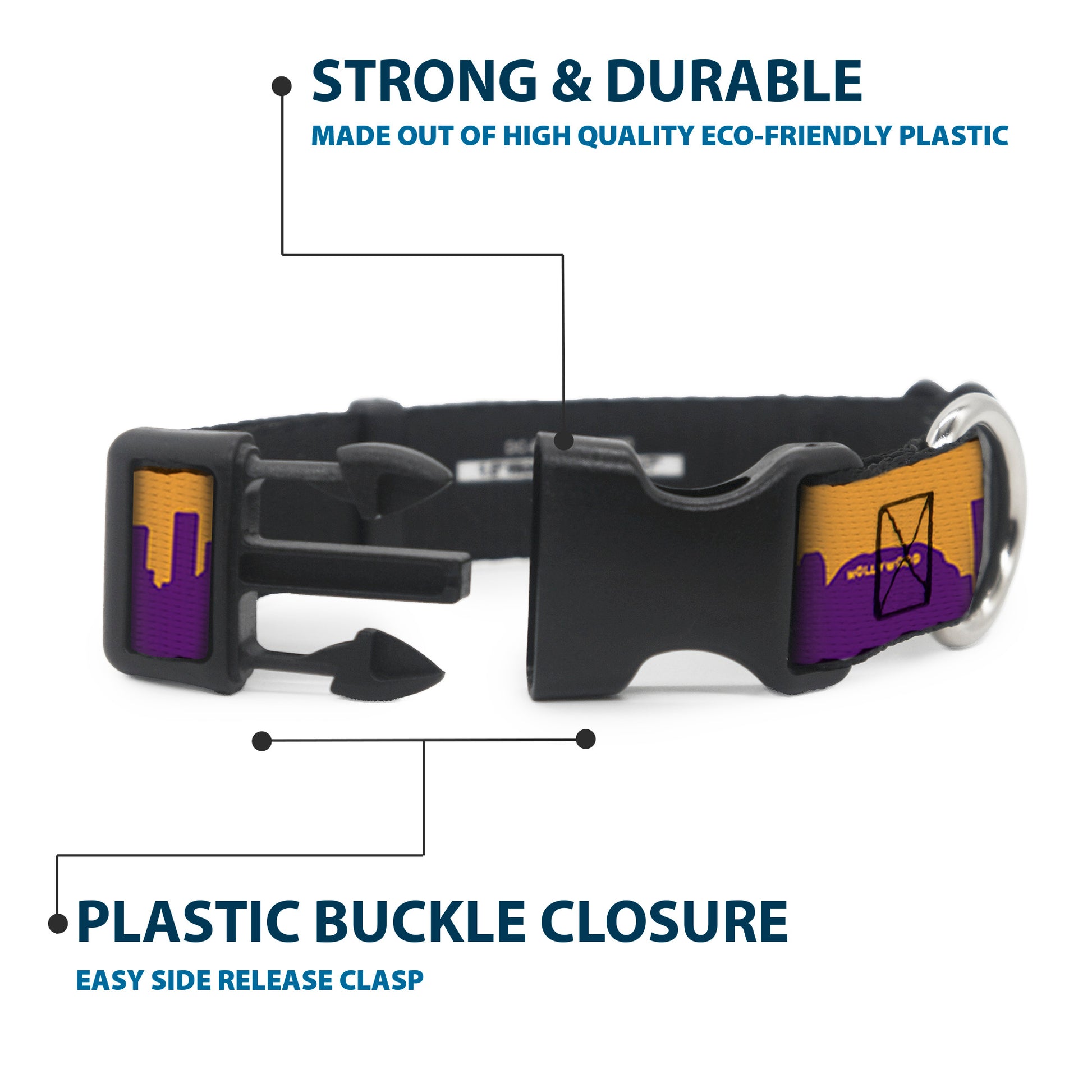 Plastic Clip Collar - Los Angeles Solid Skyline/LA Gold/Purple Plastic Clip Collars Buckle-Down