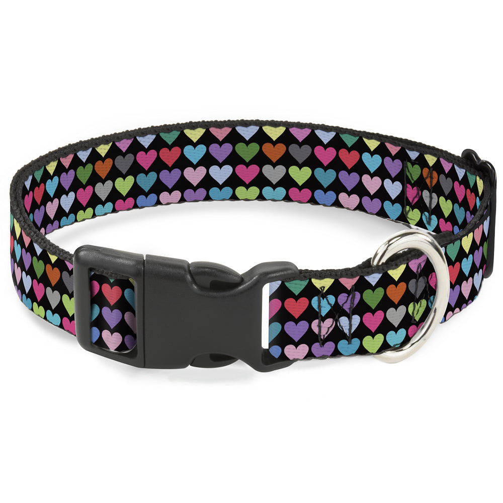 Plastic Clip Collar - Mini Hearts Black/Multi Color Plastic Clip Collars Buckle-Down
