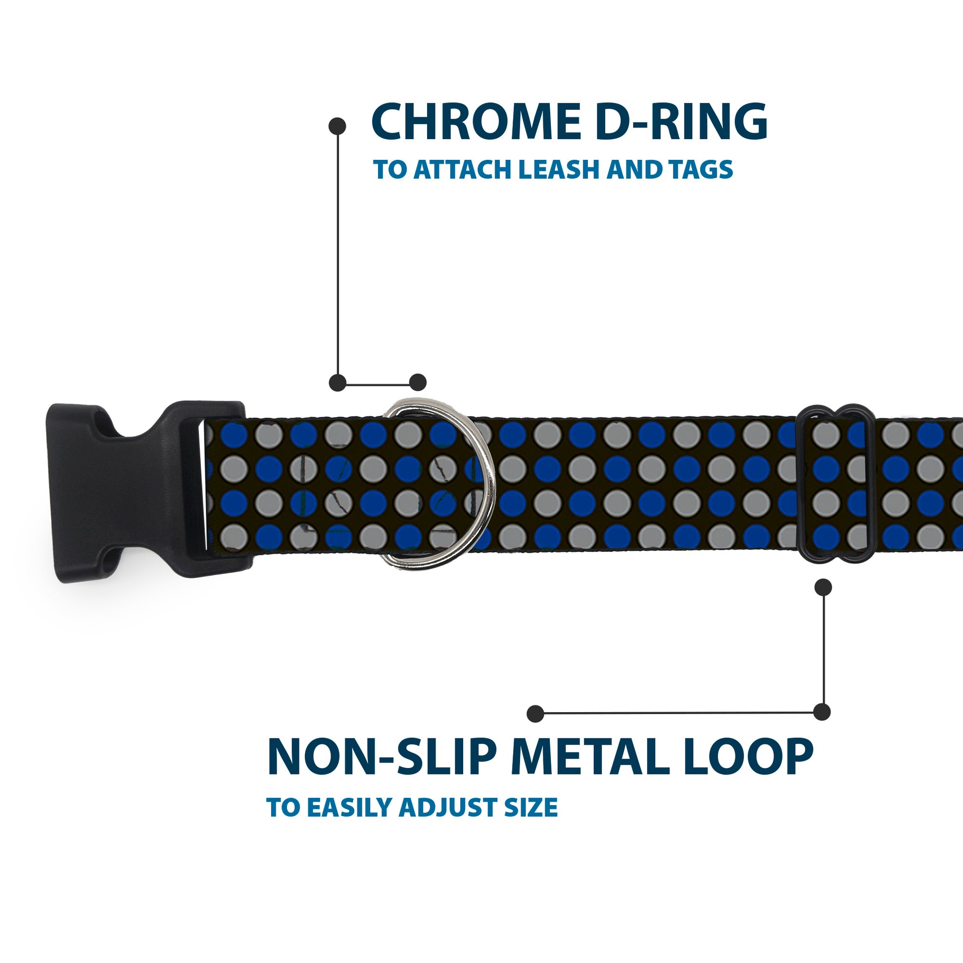 Plastic Clip Collar - Mini Polka Dots Black/Blue/Gray Plastic Clip Collars Buckle-Down