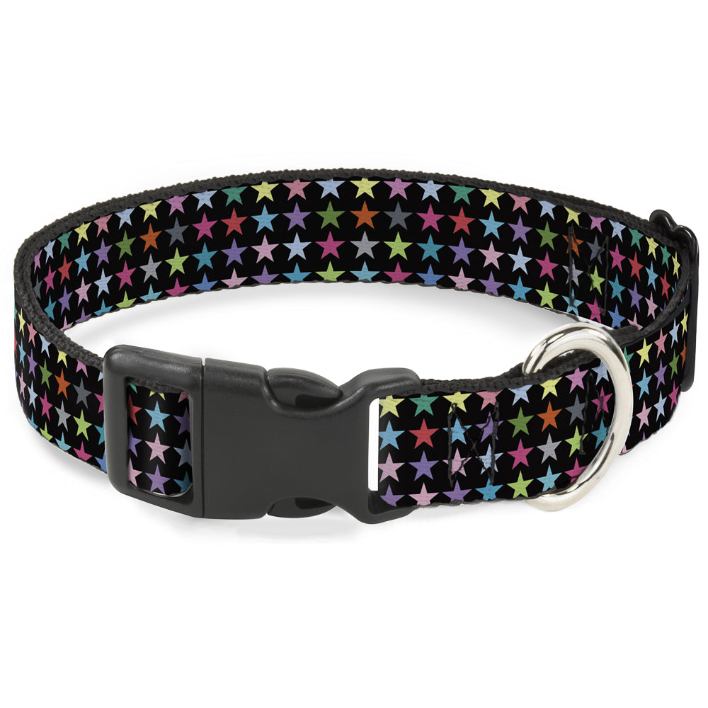 Plastic Clip Collar - Mini Stars Black/Multi Color Plastic Clip Collars Buckle-Down