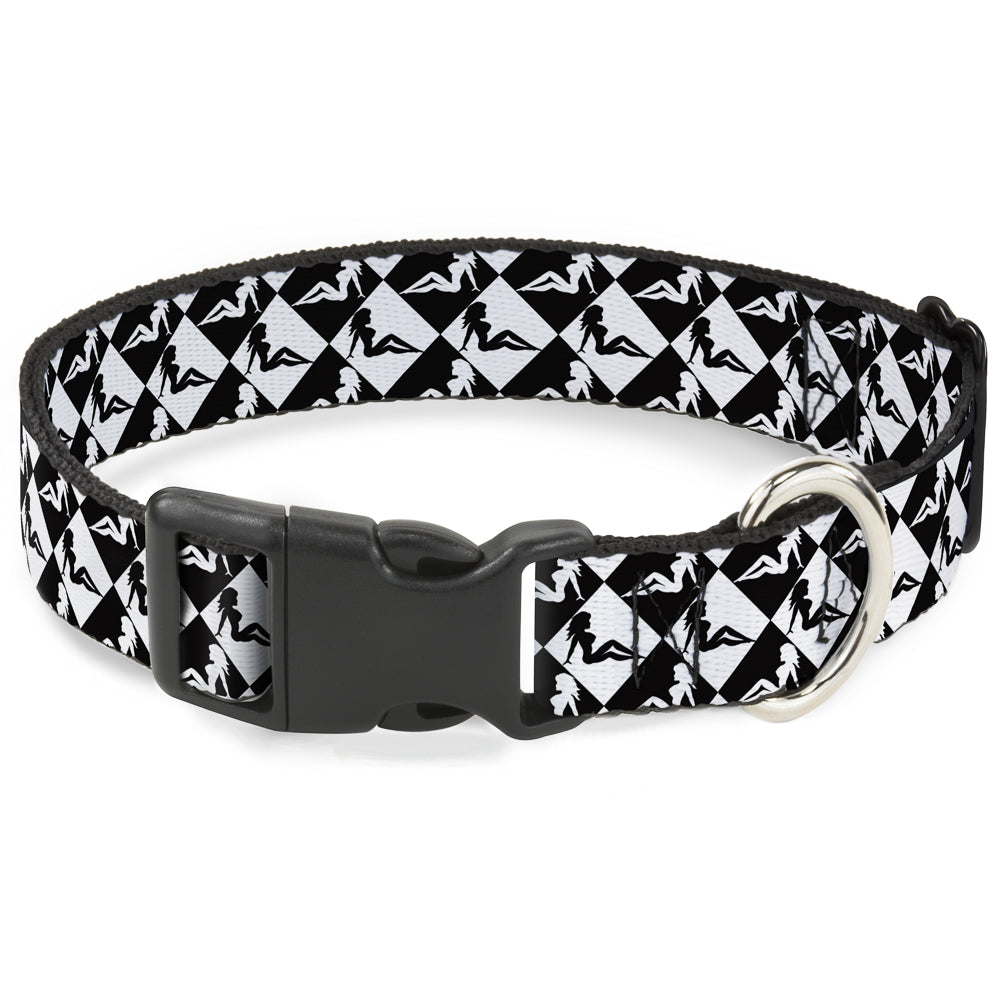 Plastic Clip Collar - Mud Flap Girl Diamonds Black/White Plastic Clip Collars Buckle-Down
