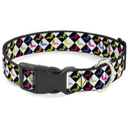 Plastic Clip Collar - Mud Flap Girl Diamonds Black/White/Multi Neon Plastic Clip Collars Buckle-Down