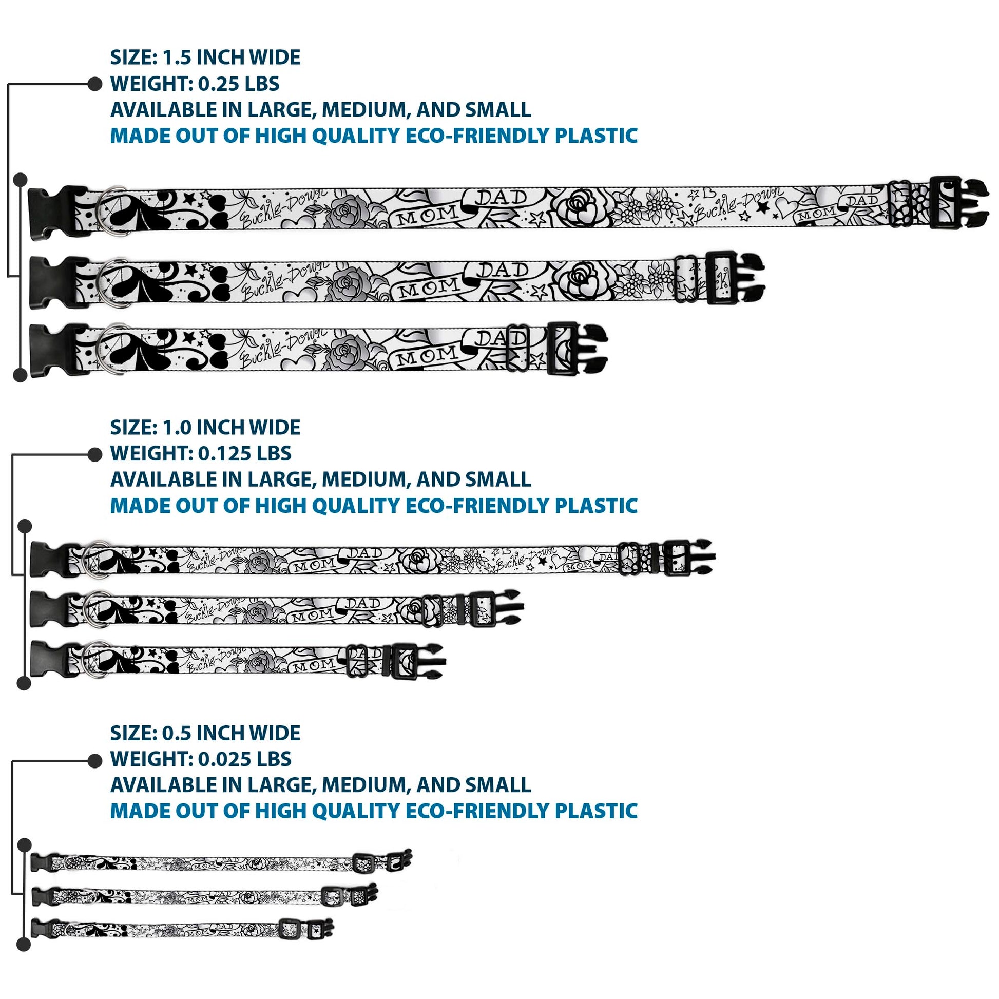 Plastic Clip Collar - Mom & Dad Black/White Plastic Clip Collars Buckle-Down