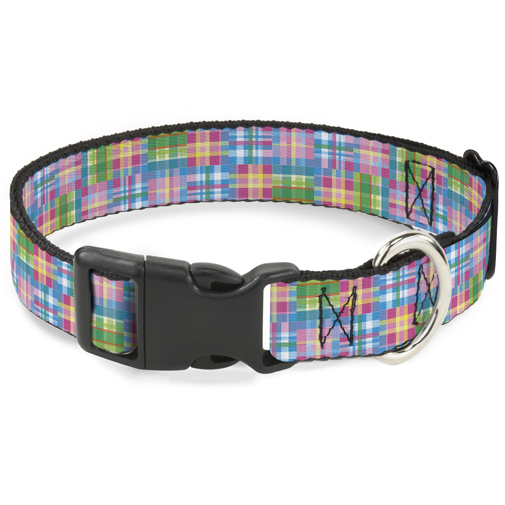 Plastic Clip Collar - Madras Plaid Pink Plastic Clip Collars Buckle-Down