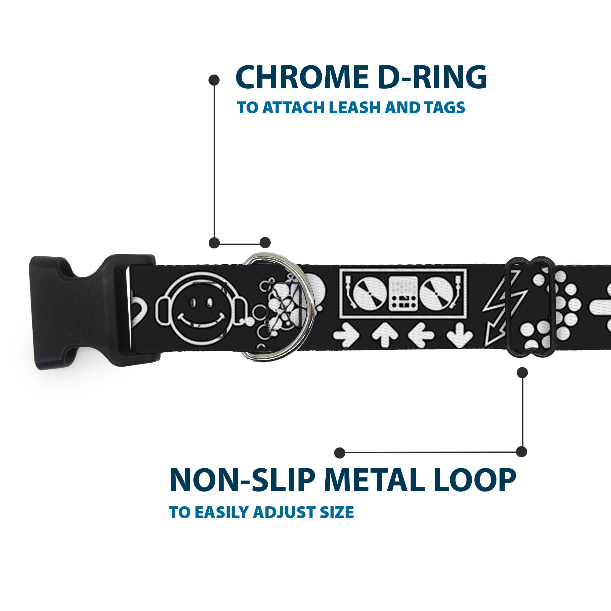 Plastic Clip Collar - Music Happy Face Plastic Clip Collars Buckle-Down
