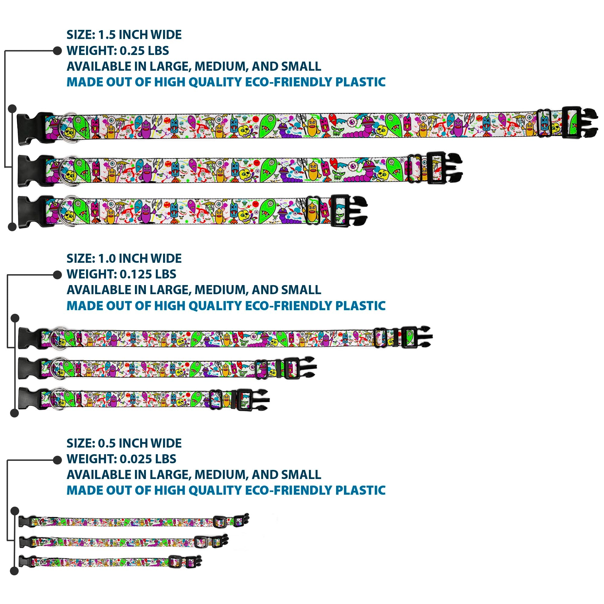 Plastic Clip Collar - Monsters White Plastic Clip Collars Buckle-Down