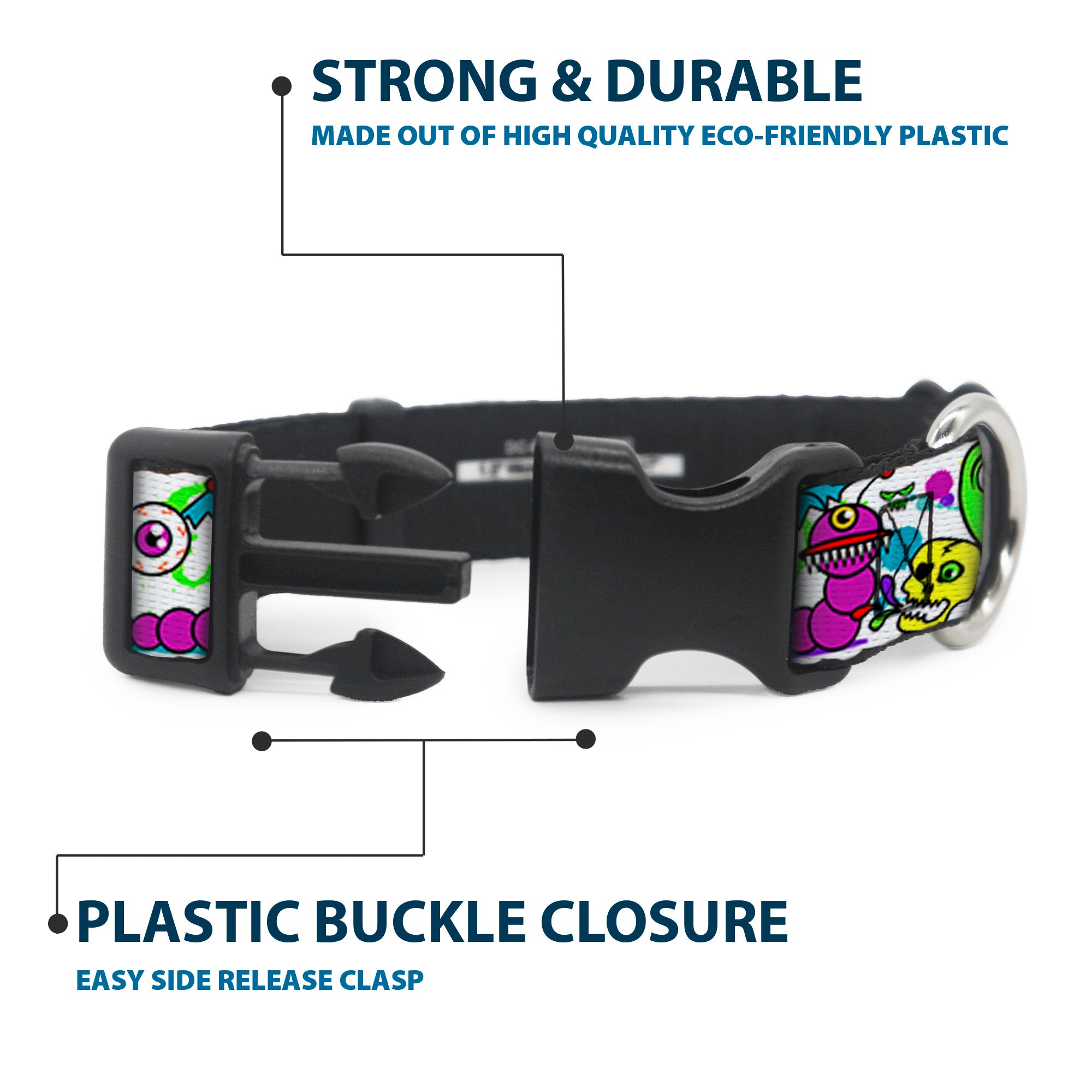 Plastic Clip Collar - Monsters White Plastic Clip Collars Buckle-Down