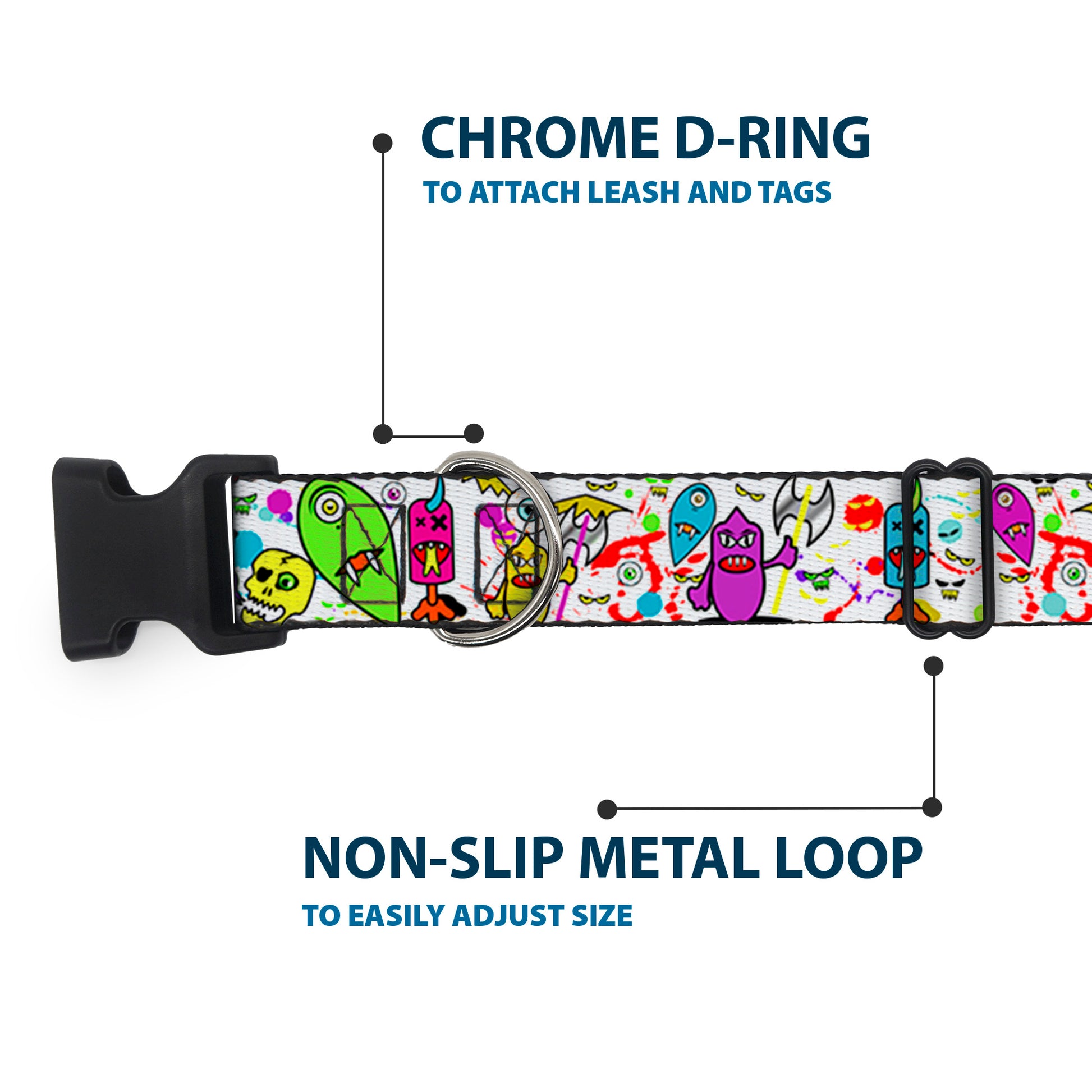 Plastic Clip Collar - Monsters White Plastic Clip Collars Buckle-Down
