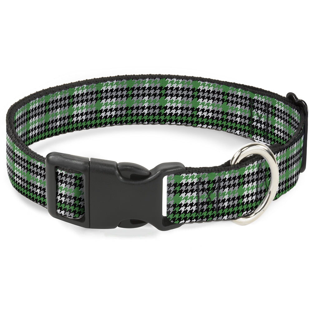 Plastic Clip Collar - Mini Houndstooth Green/Black/Gray Plastic Clip Collars Buckle-Down