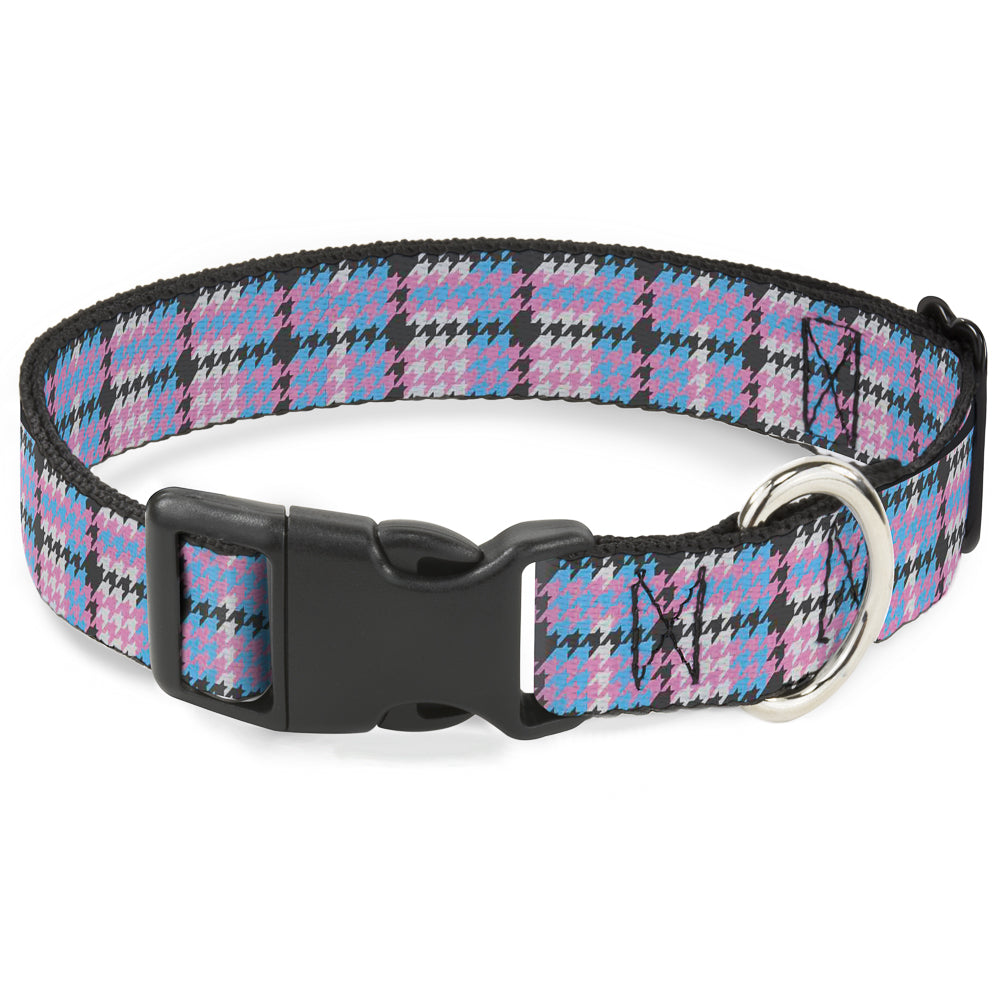 Plastic Clip Collar - Mini Houndstooth Gray/Baby Blue/Pink Plastic Clip Collars Buckle-Down