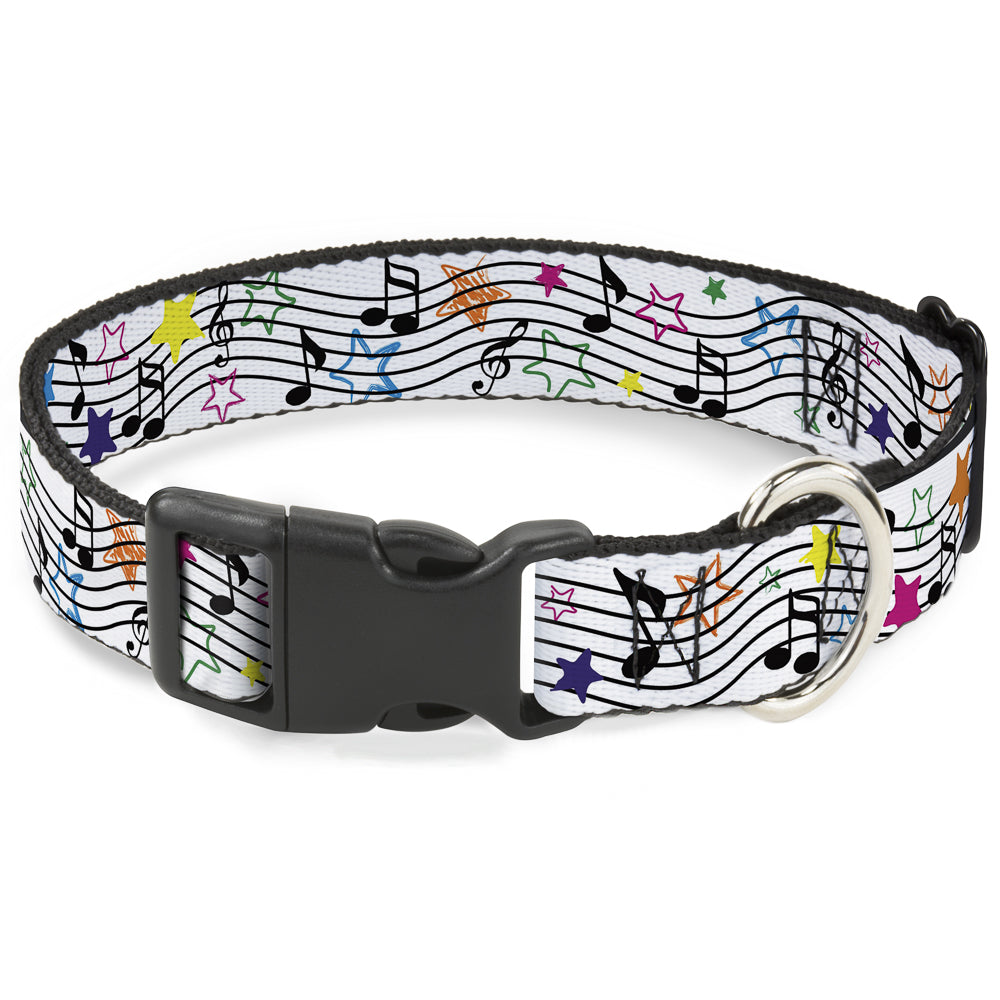 Plastic Clip Collar - Music Notes Stars White/Black/Multi Color Plastic Clip Collars Buckle-Down