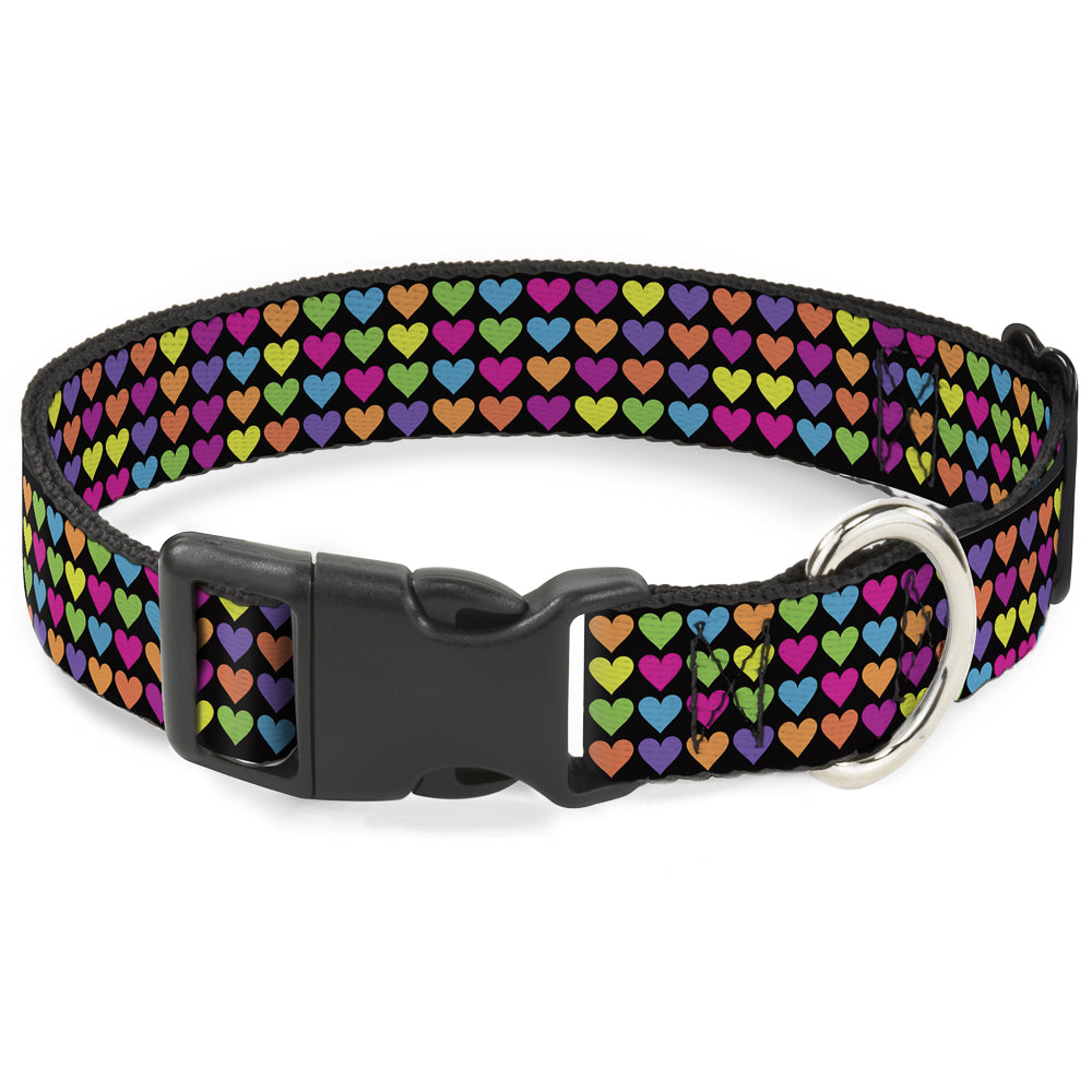 Plastic Clip Collar - Mini Hearts Black/Multi Neon Plastic Clip Collars Buckle-Down