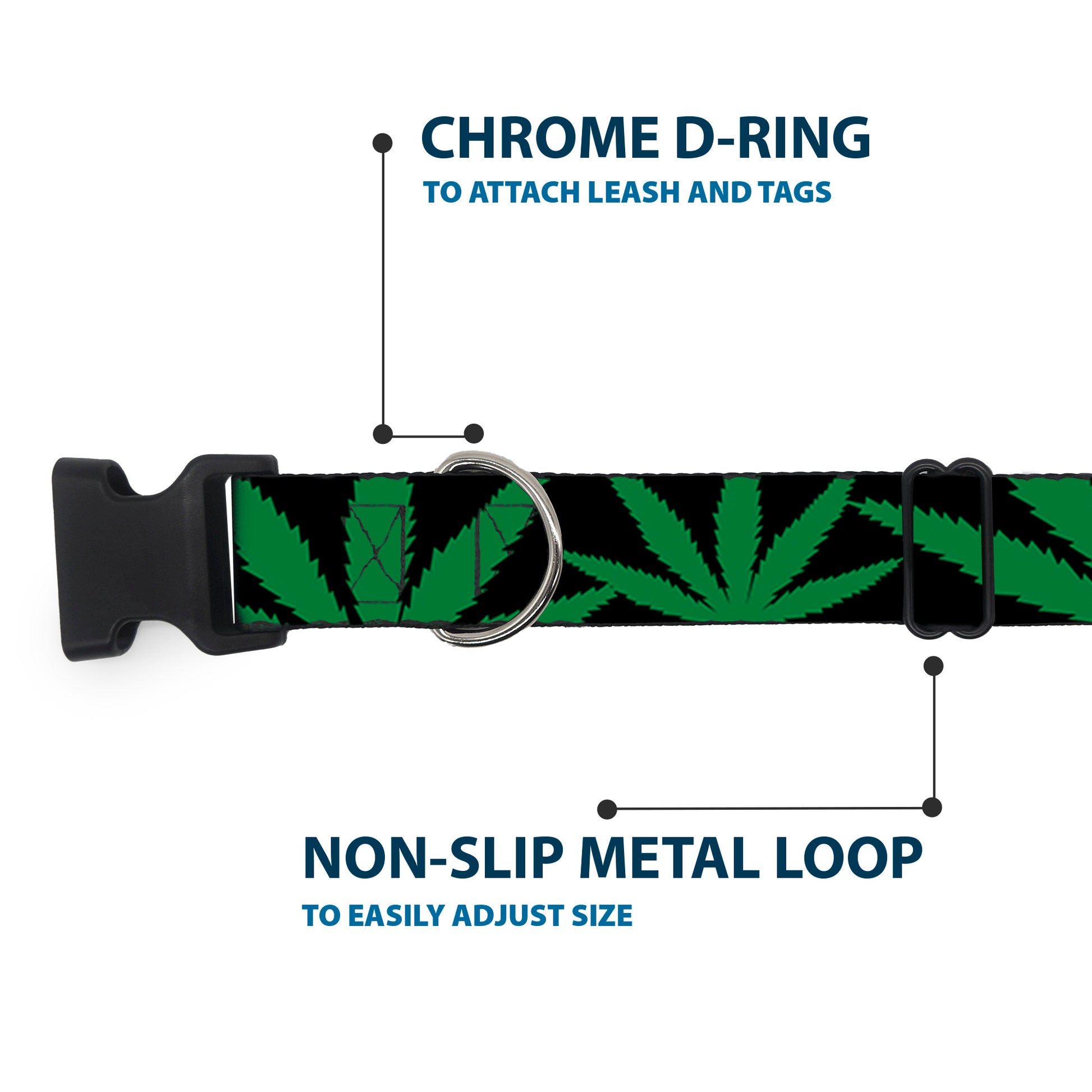 Buckle-Down Plastic Buckle Dog Collar - Marijuana Leaf Close-Up Plastic Clip Collars Buckle-Down