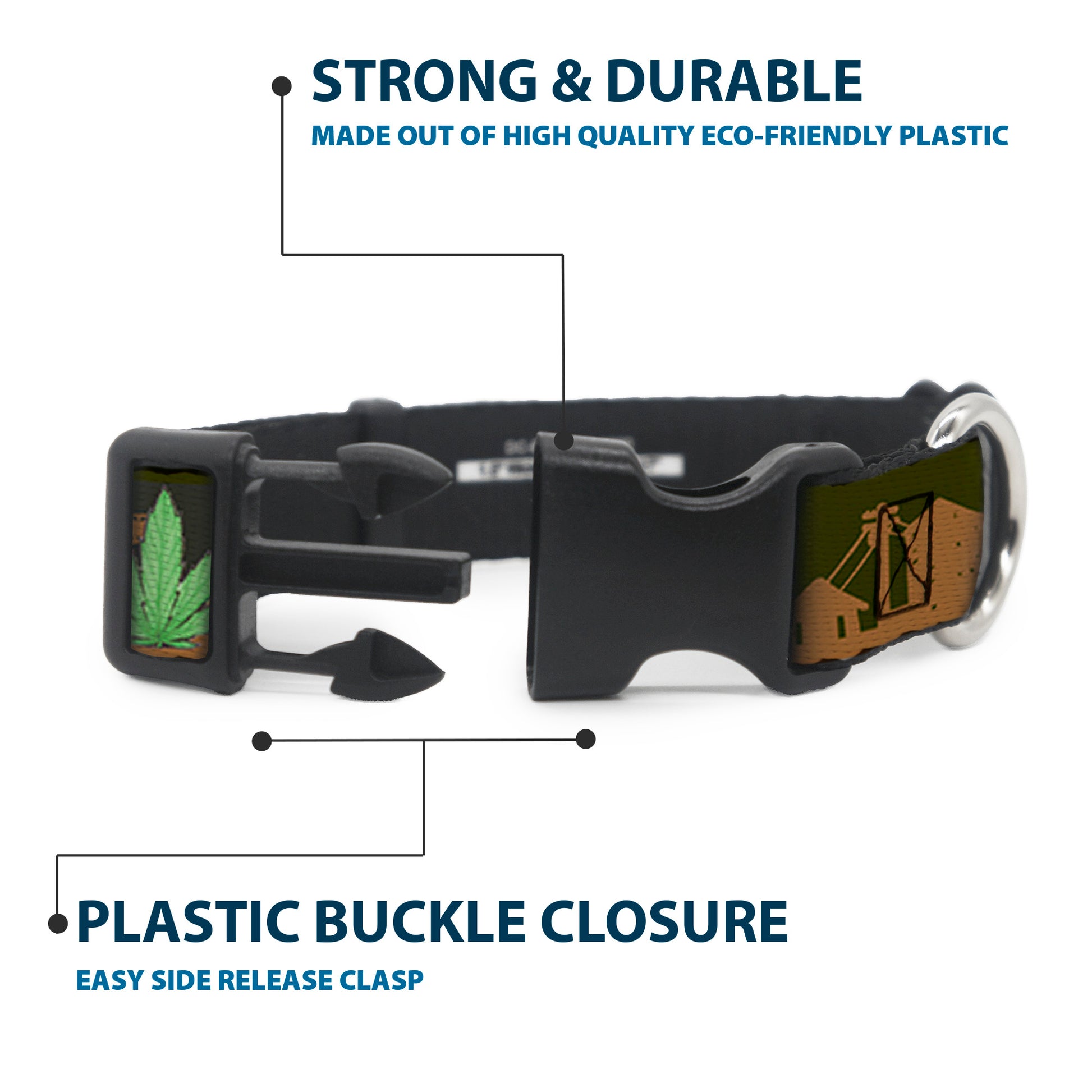 Buckle-Down Plastic Buckle Dog Collar - Marijuana Leaf Skyline Plastic Clip Collars Buckle-Down