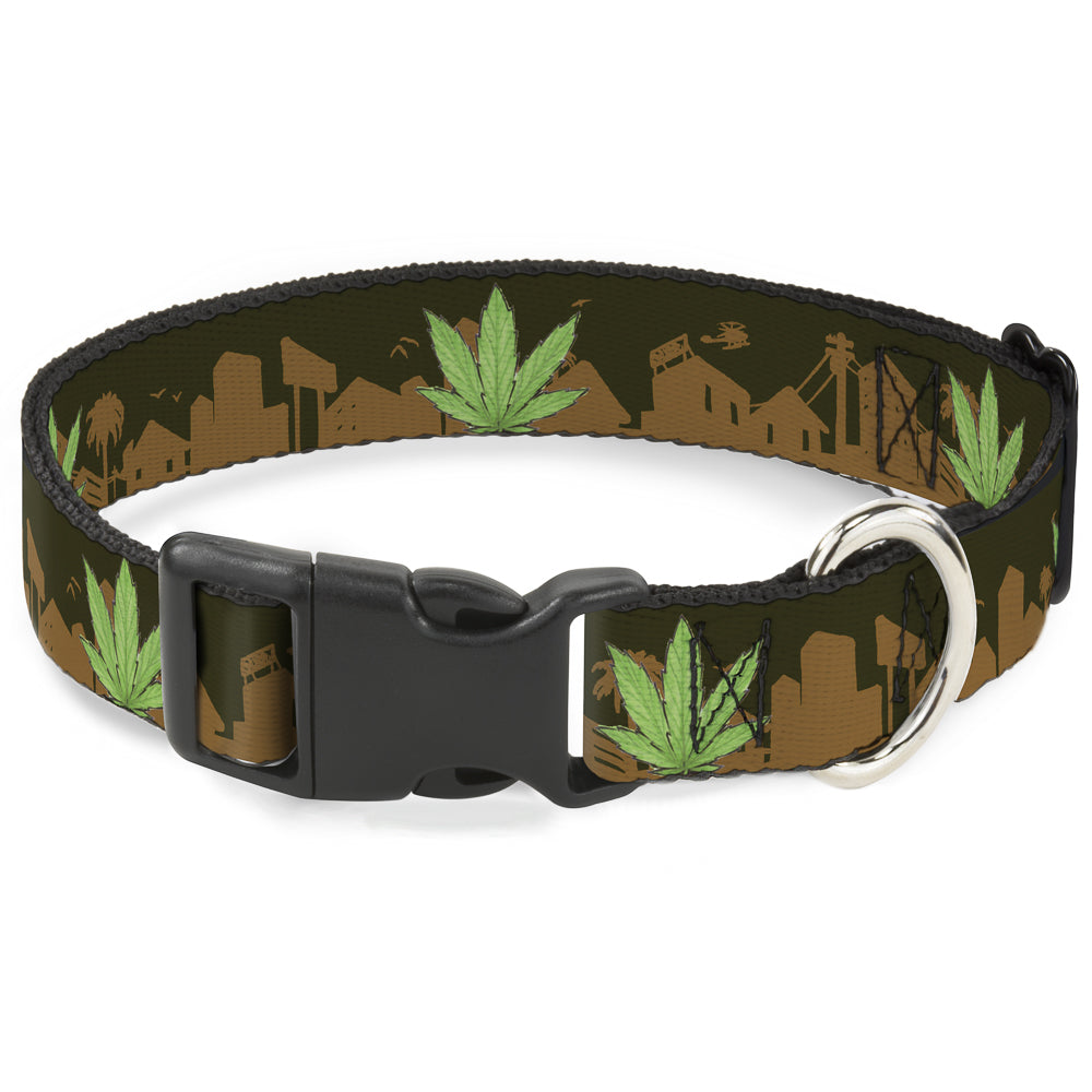Buckle-Down Plastic Buckle Dog Collar - Marijuana Leaf Skyline Plastic Clip Collars Buckle-Down