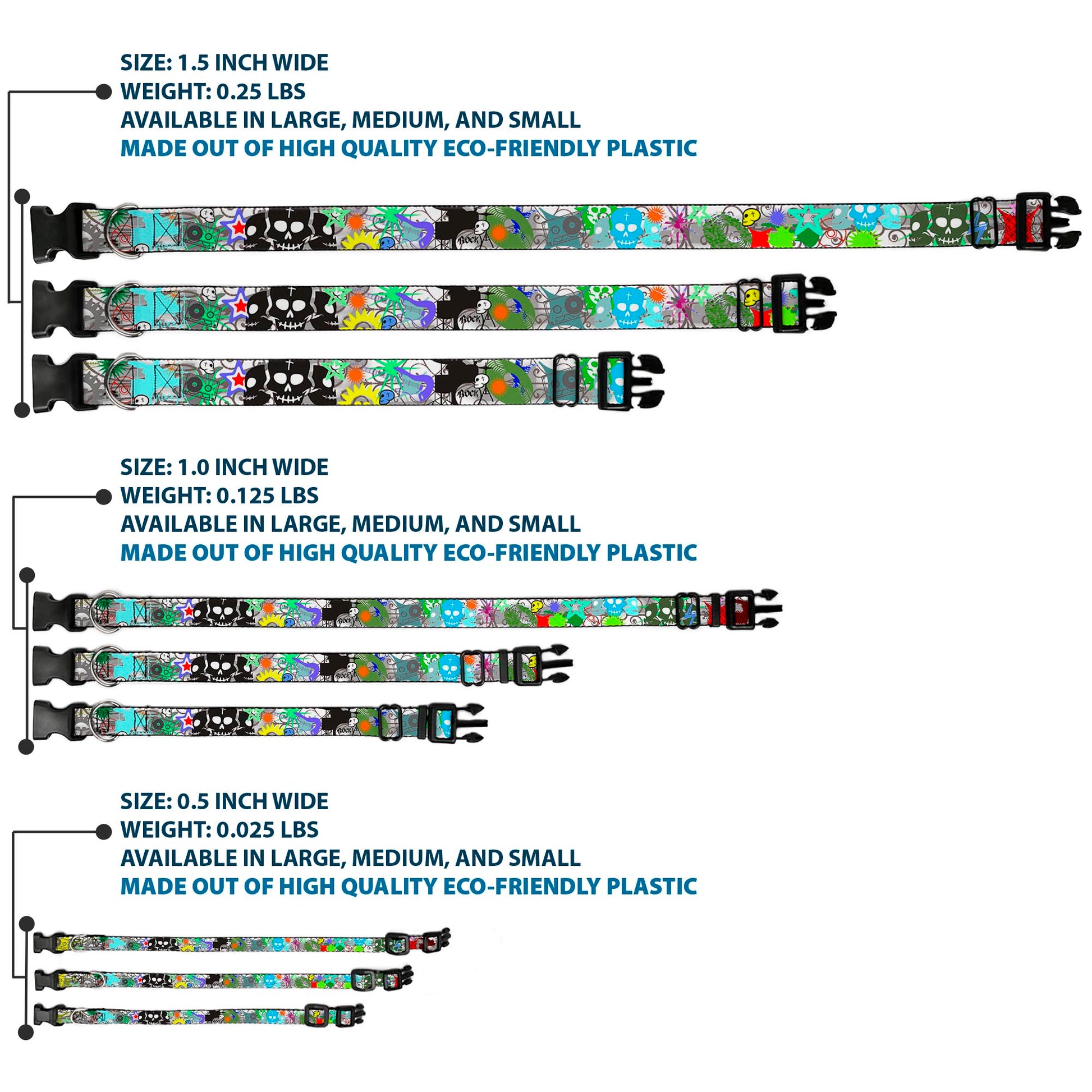 Plastic Clip Collar - Music Skulls Multi Color Plastic Clip Collars Buckle-Down