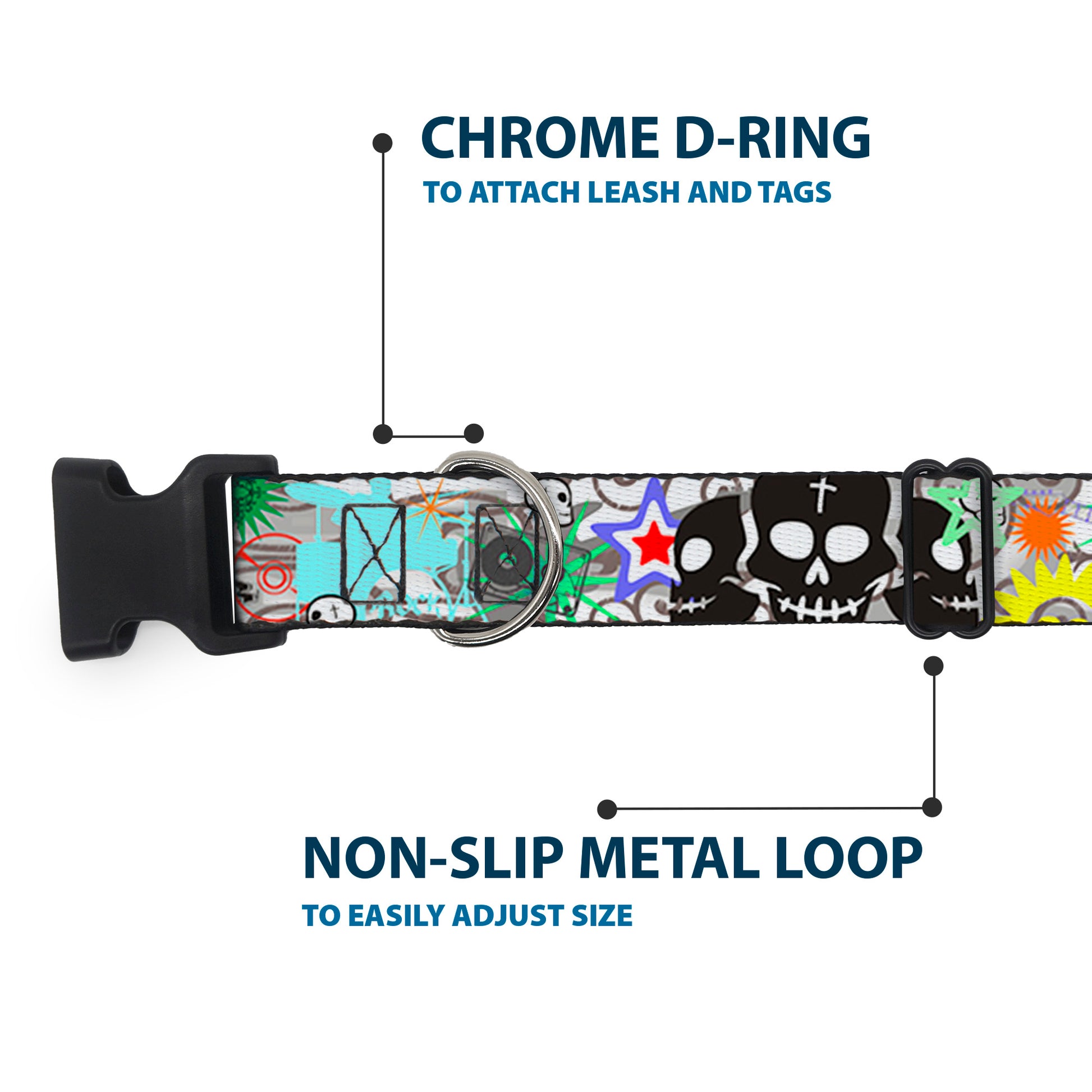 Plastic Clip Collar - Music Skulls Multi Color Plastic Clip Collars Buckle-Down