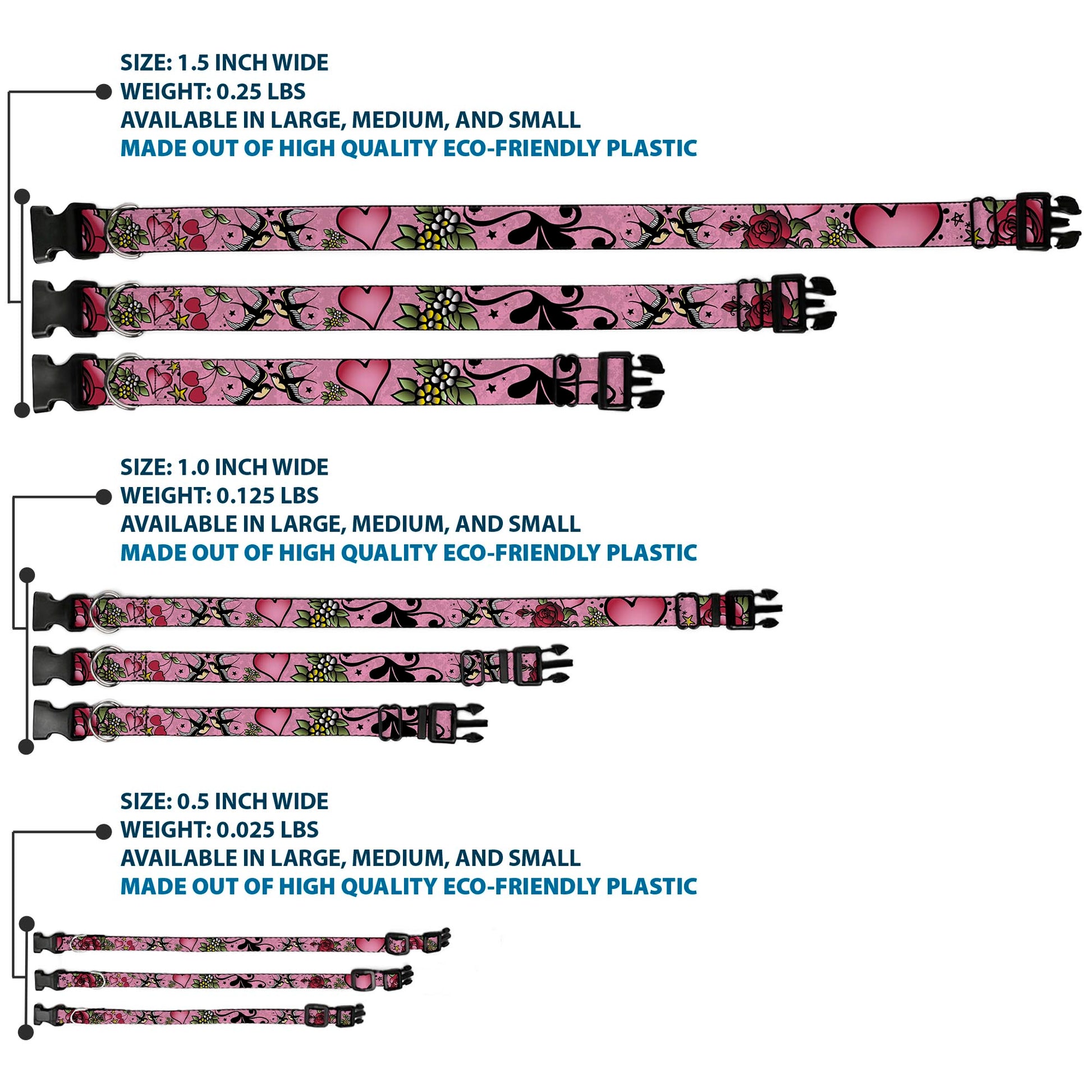 Plastic Clip Collar - Mom & Dad CLOSE-UP Pink w/Sparrows Plastic Clip Collars Buckle-Down