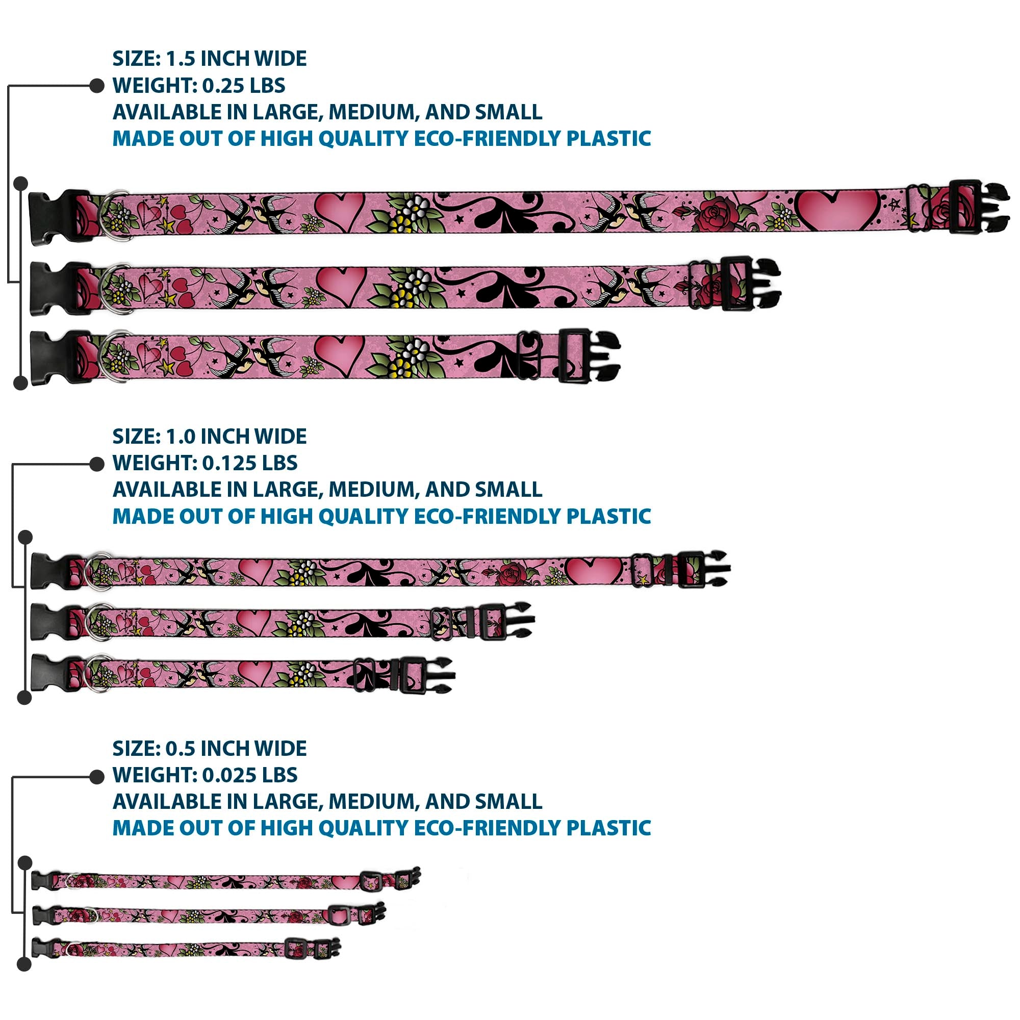 Plastic Clip Collar - Mom & Dad CLOSE-UP Pink w/Sparrows Plastic Clip Collars Buckle-Down